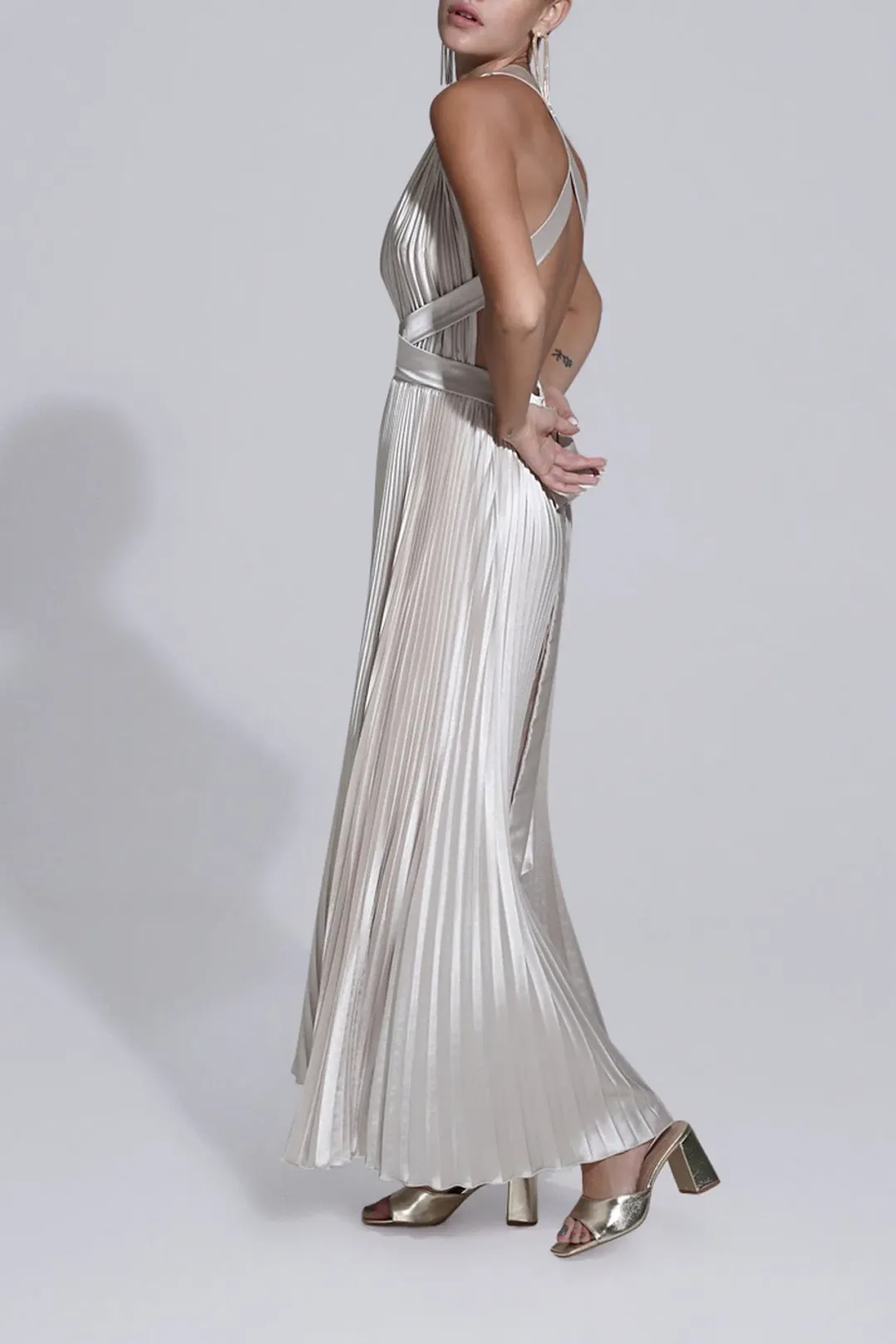 L’Idee Moderniste Midi Gown Champagne Size 10 for rent on The Volte - main image