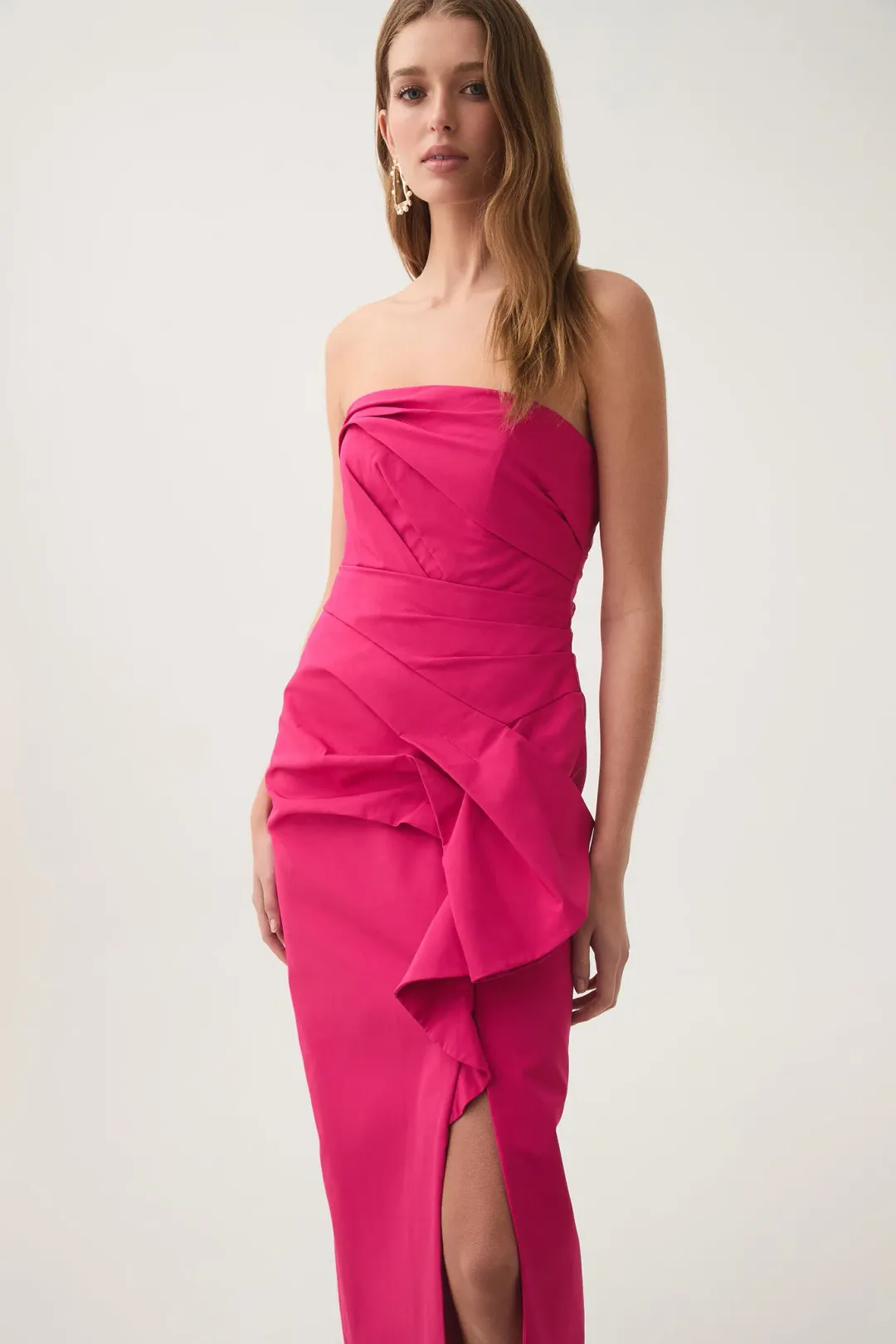 Aje Roma Draped Midi Dress Rich Magenta Size 6 for rent on The Volte - main image