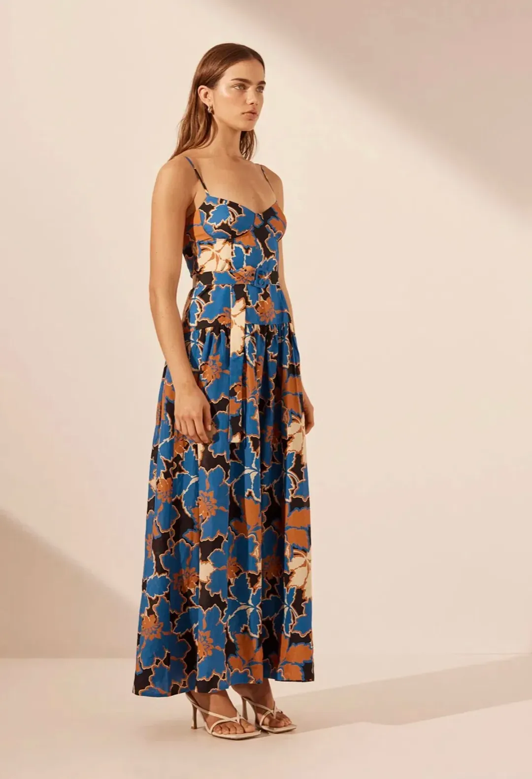 Shona Joy Karla Panelled Bustier Maxi Dress Strong Blue/Multi Size 8 for rent on The Volte - main image