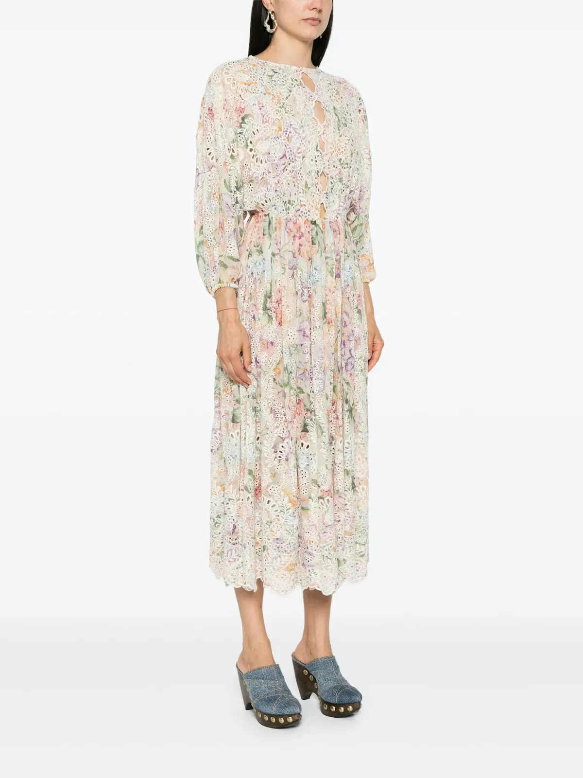 Zimmermann Halliday Embroidered Midi Dress Multi Watercolour Floral Size 1 / AU 10 - Image 1