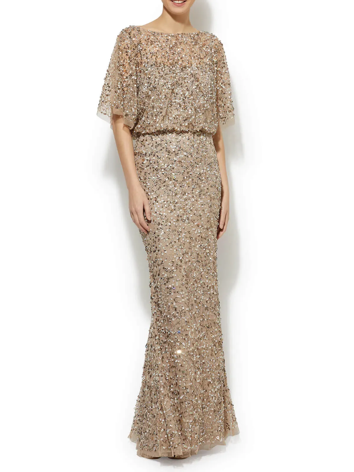 Montique Mimi Hand Beaded Sequin Gown Nude Size 8 - Image 1