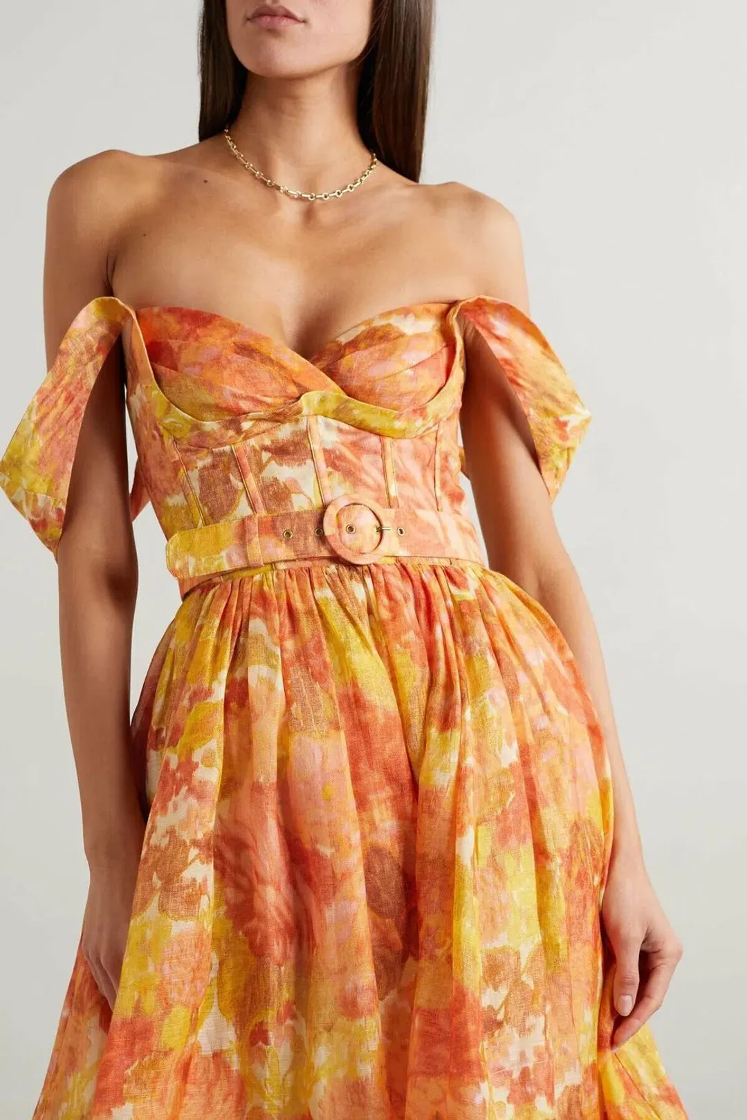 Zimmermann High Tide Picnic Midi Dress Citrus Ikat Floral Size 0 / 8 AU for rent on The Volte - main image