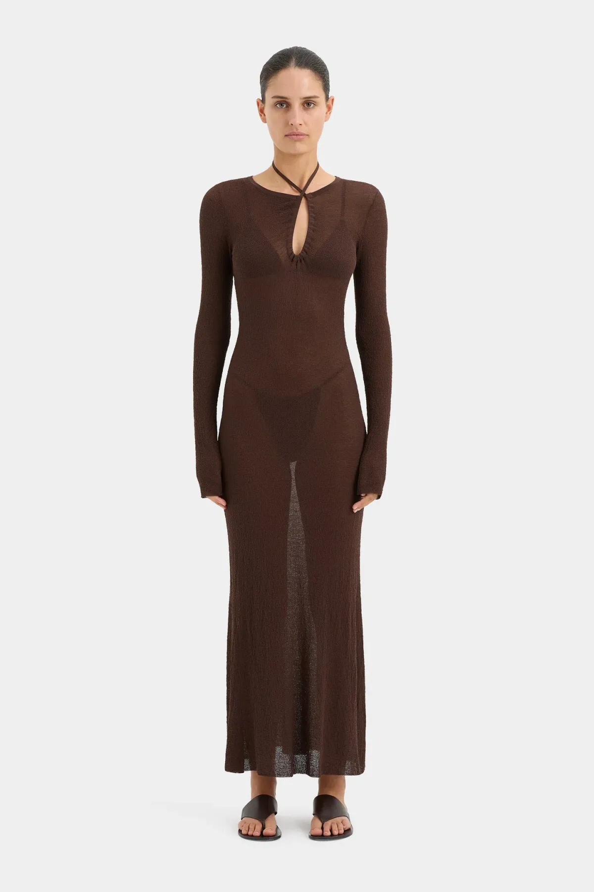 Sir the Label Emmeline Halterneck Long Sleeve Dress Chocolate Size 0 / AU 6 - Image 1