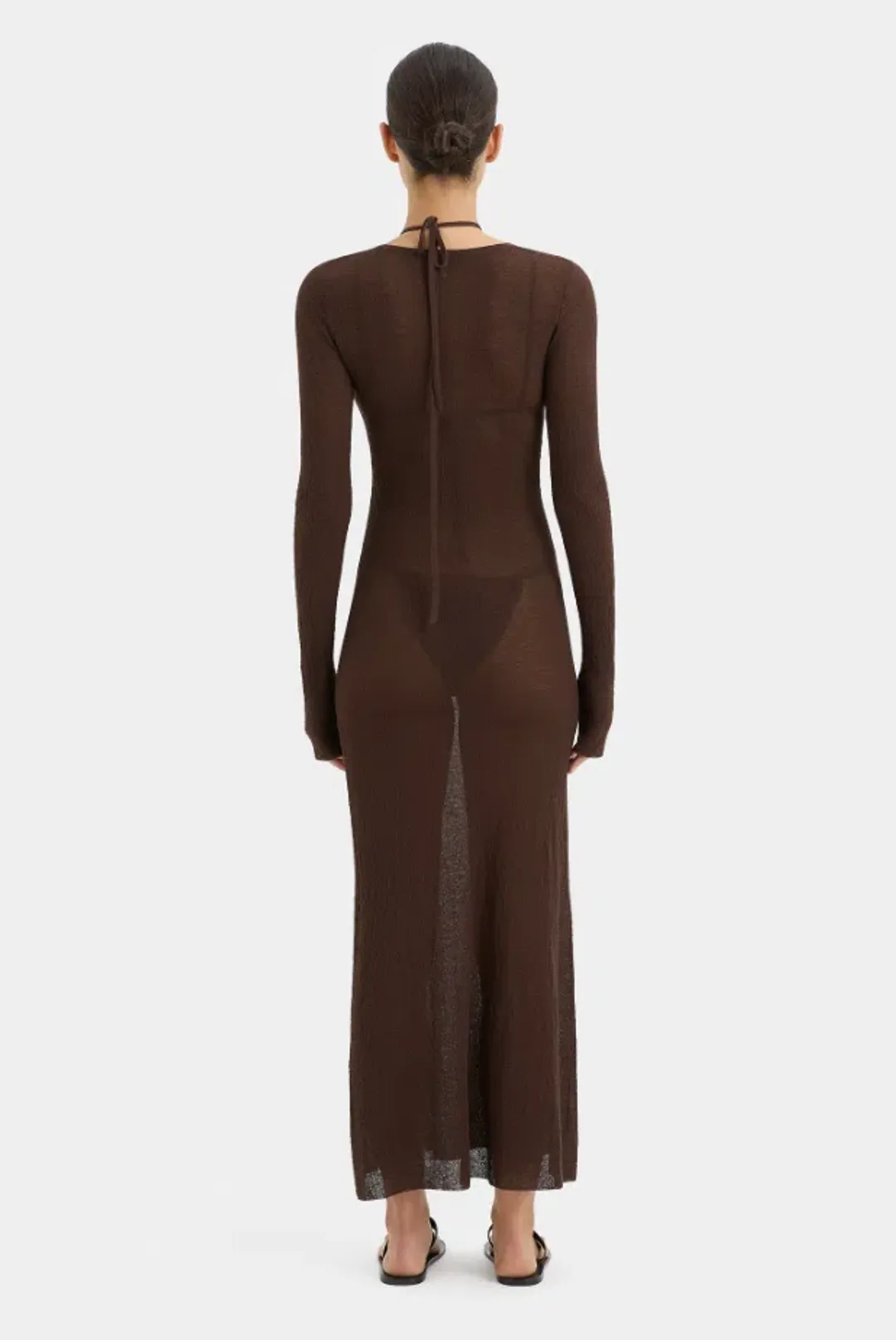 Sir the Label Emmeline Halterneck Long Sleeve Dress Chocolate Size 0 / AU 6 for rent on The Volte - main image