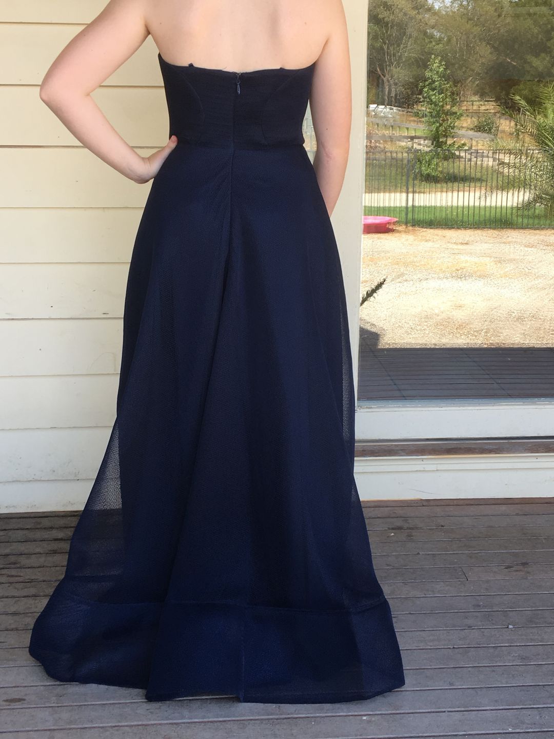 Bariano Strapless Navy Gown Size 8 for rent on The Volte - main image