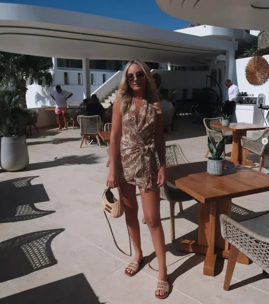 Bec & Bridge Jocelyn Wrap Mini Dress Cream Swirl Size 8  for rent on The Volte - main image