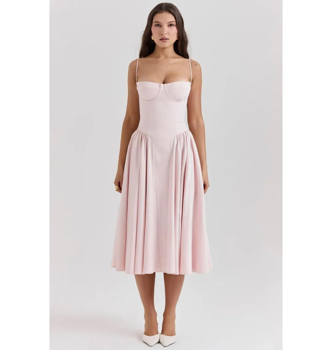 House Of CB Samaria Corset Midi Dress Ballerina Pink Size XS / AU 6 for rent on The Volte - main image