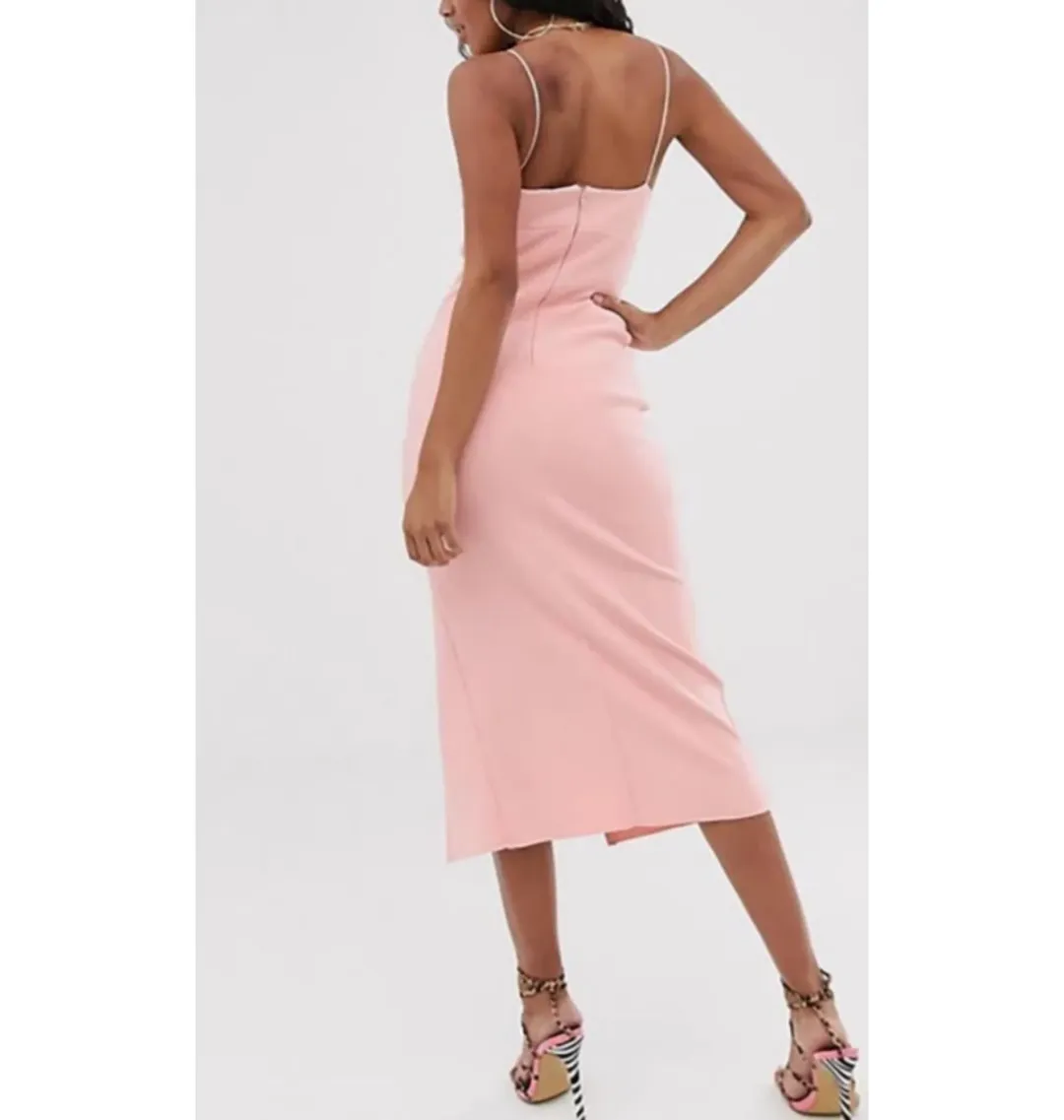 Bec & Bridge Lea Split Midi Dress in Blush Size AU 6 for rent on The Volte - main image