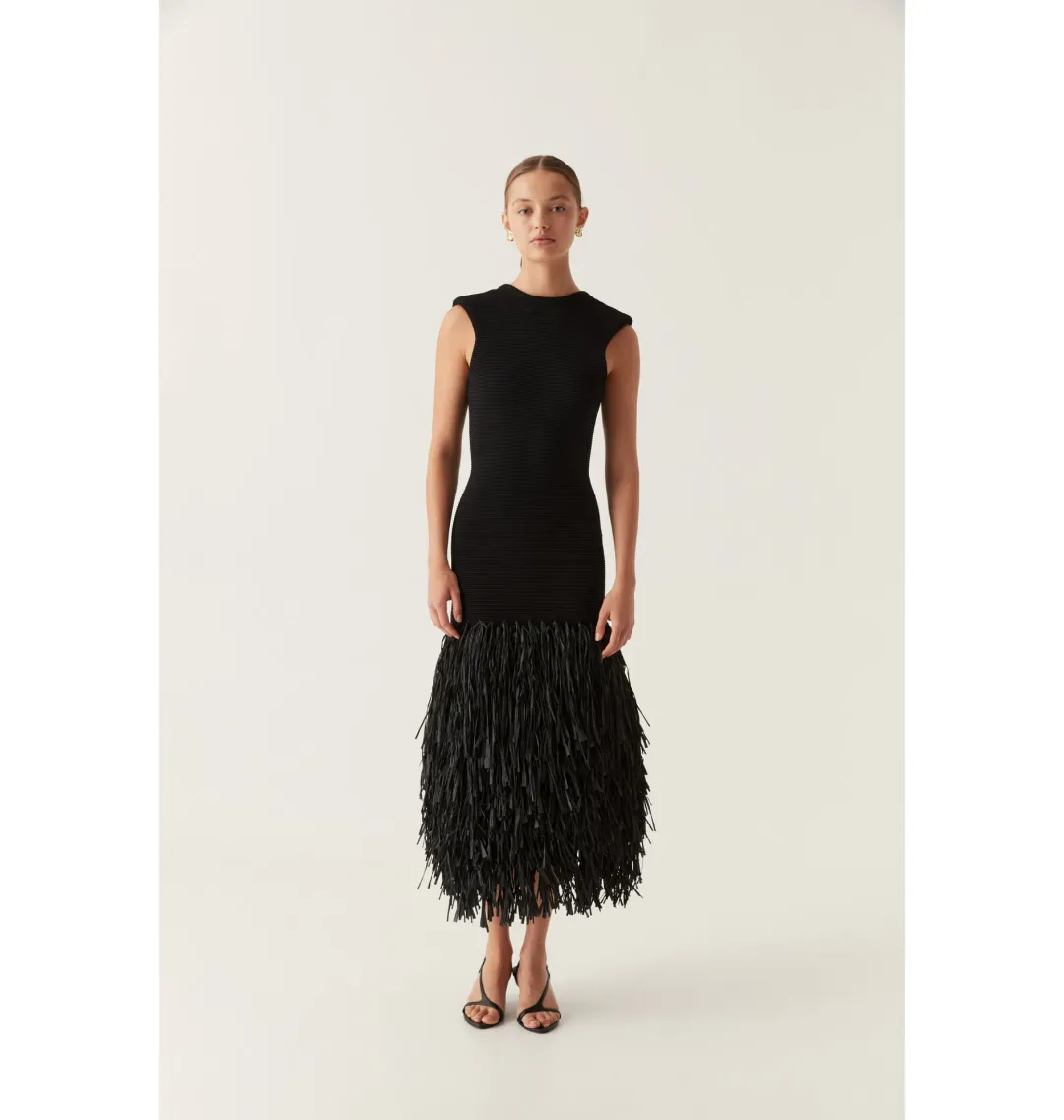 Aje Rushes Raffia Knit Midi Dress Black Size AU XS/US 2 for rent on The Volte - main image