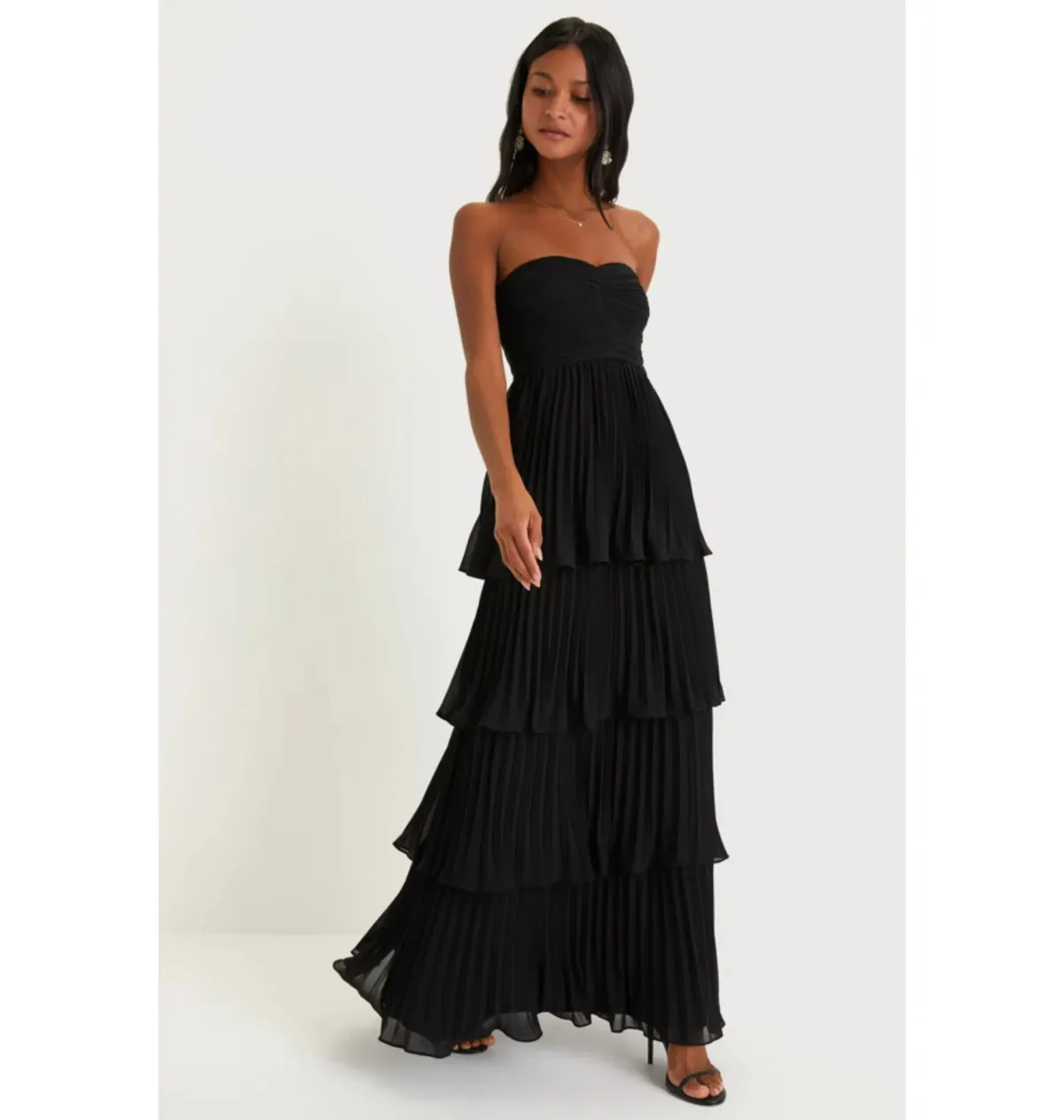 Lulus Seriously Sensational Strapless Tiered Maxi Dress Black Size AU 6 - Image 2