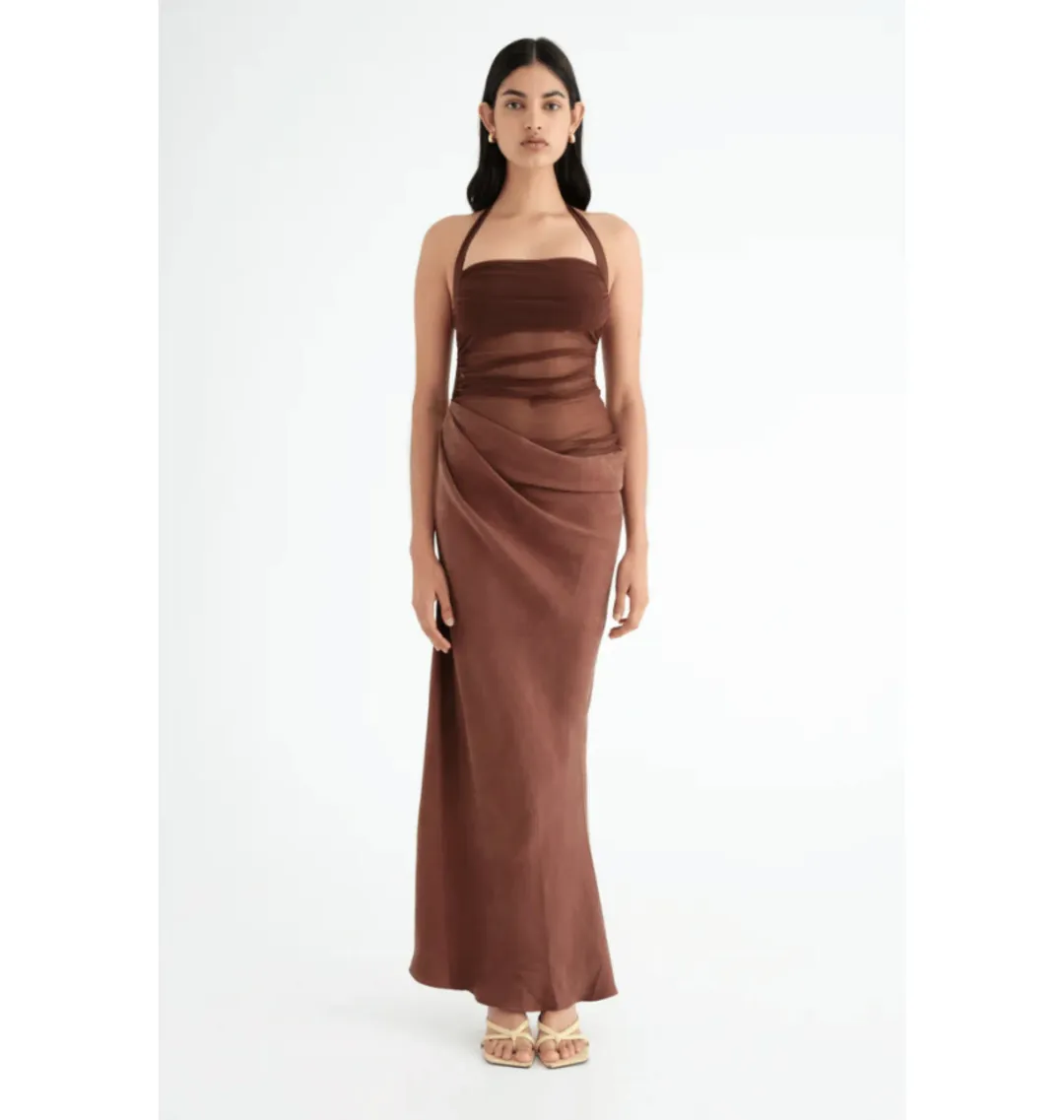 Benni Gina Maxi Dress Chocolate Size AU 8 for rent on The Volte - main image