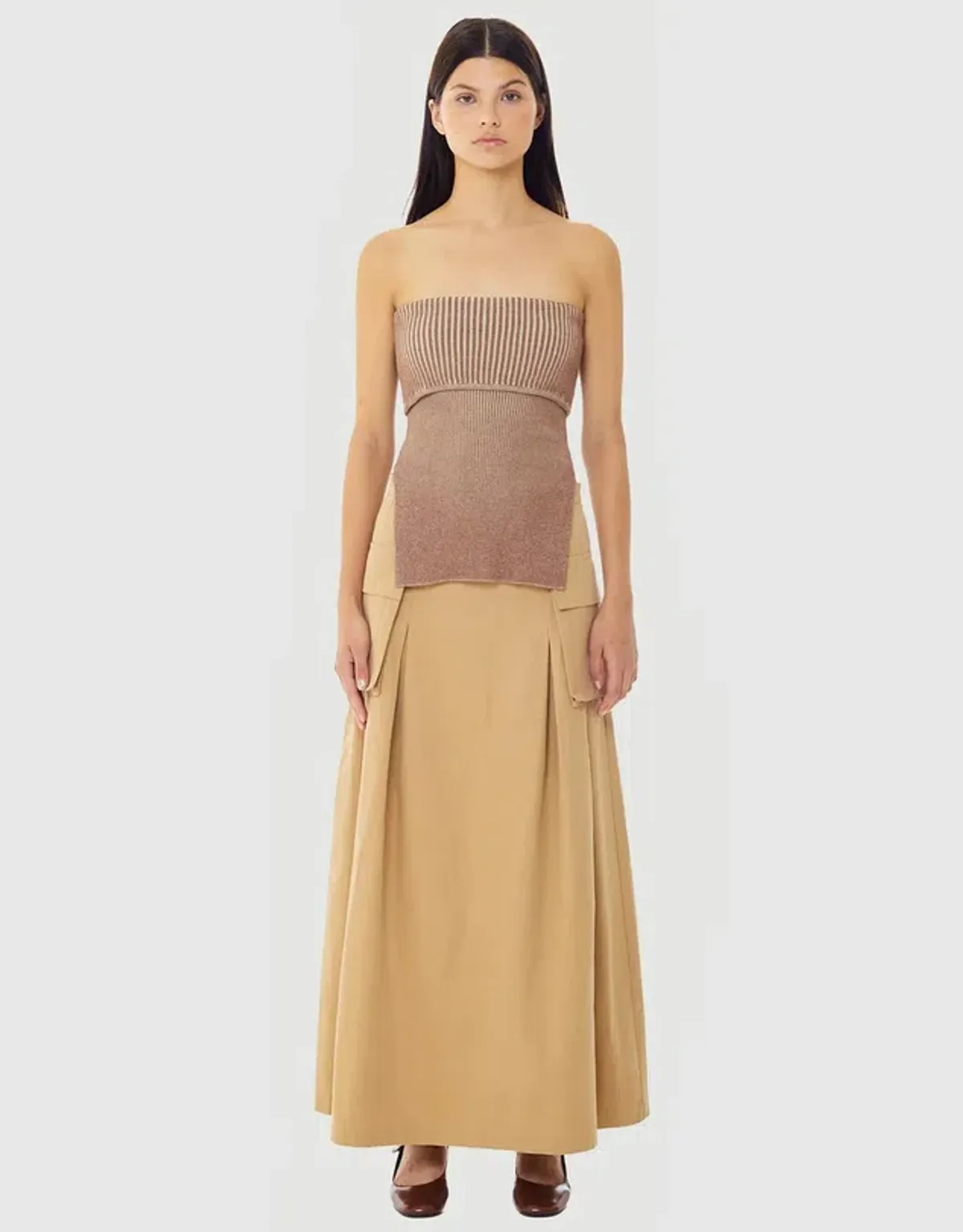 Find Me Now Cargo Pleated Maxi Skirt Beige Size 10 - Image 1