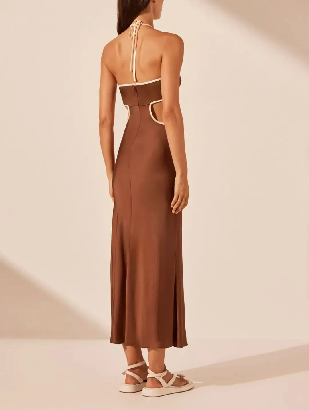 Shona Joy Contrast Halter Midi Dress Chocolate/Ivory Size 8 for rent on The Volte - main image