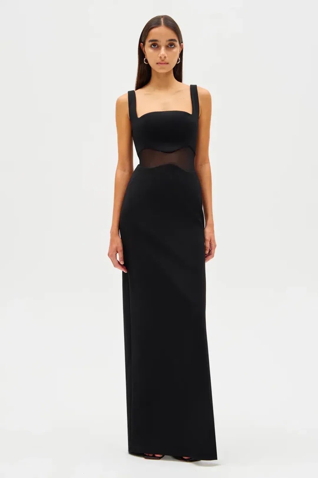 MISHA Damita Crepe & Mesh Maxi Dress Black Size 12 for rent on The Volte - main image