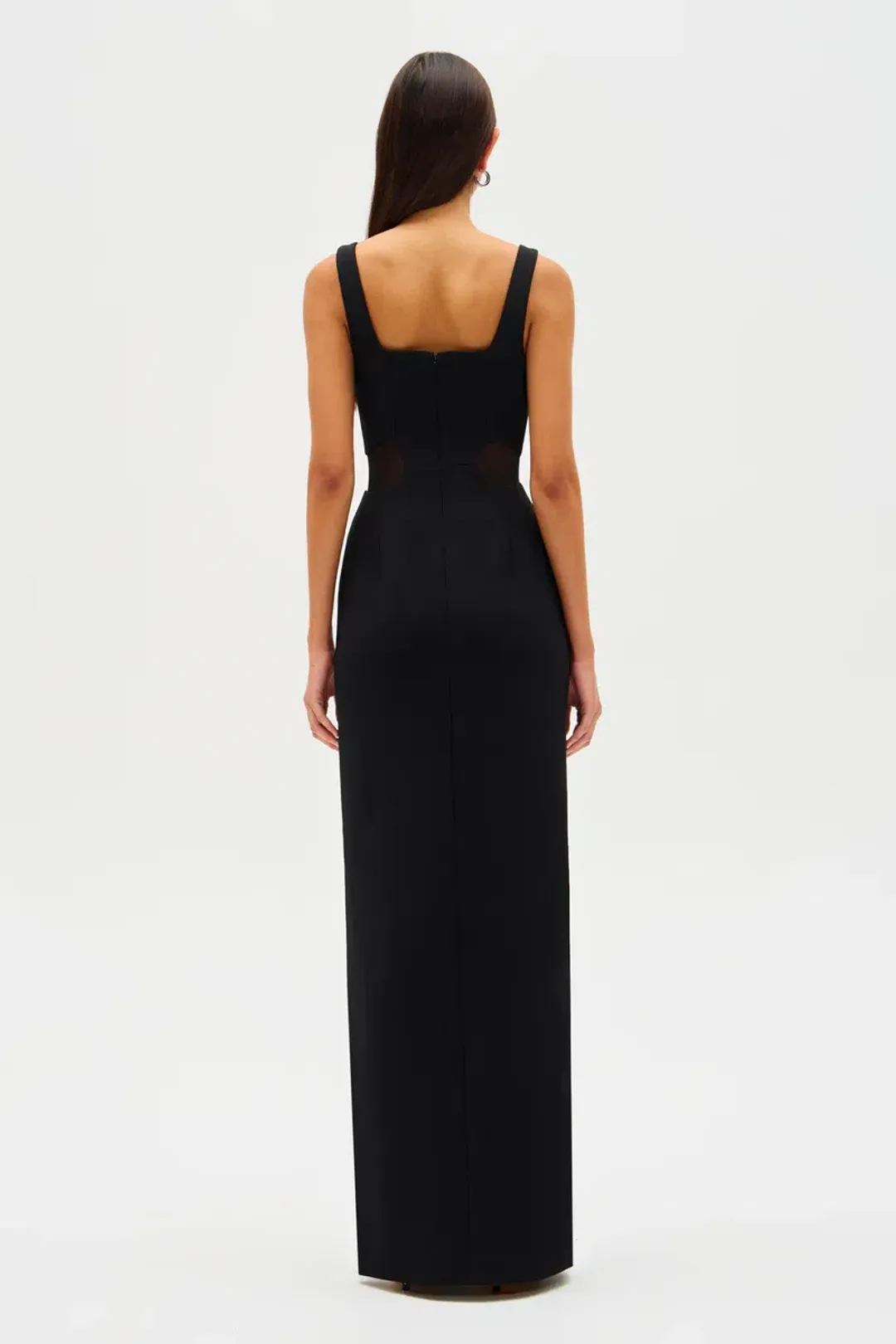 MISHA Damita Crepe & Mesh Maxi Dress Black Size 12 for rent on The Volte - main image