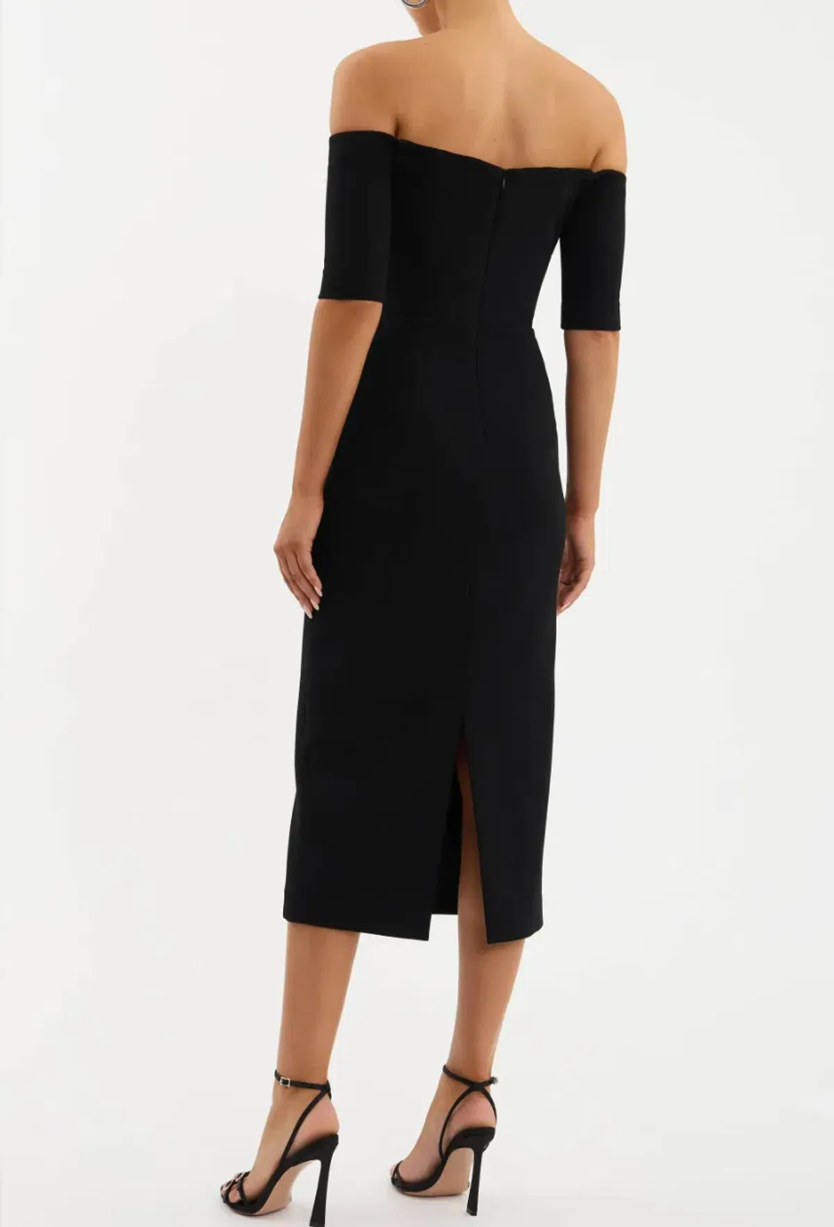 Rebecca Vallance Rhosen Off The Shoulder Midi Dress Black Size 10 - Image 3