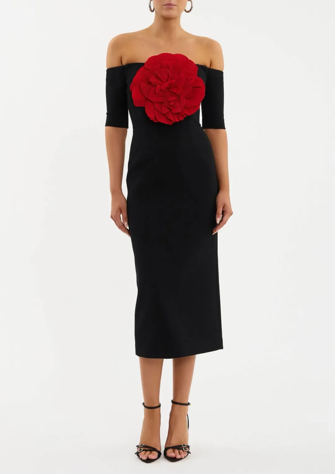 Rebecca Vallance Rhosen Off The Shoulder Midi Dress Black Size 10 for rent on The Volte - main image
