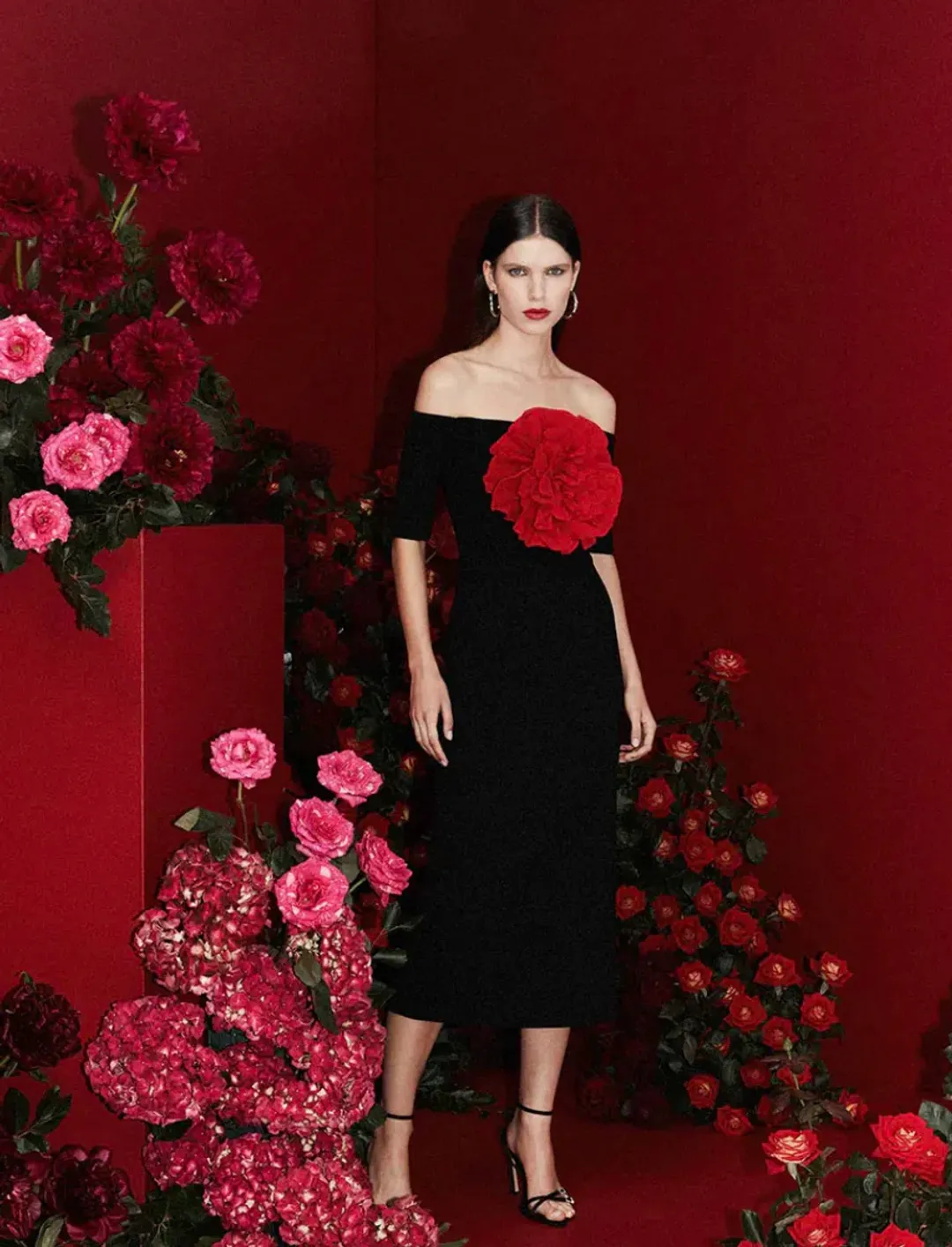 Rebecca Vallance Rhosen Off The Shoulder Midi Dress Black Size 10 for rent on The Volte - main image