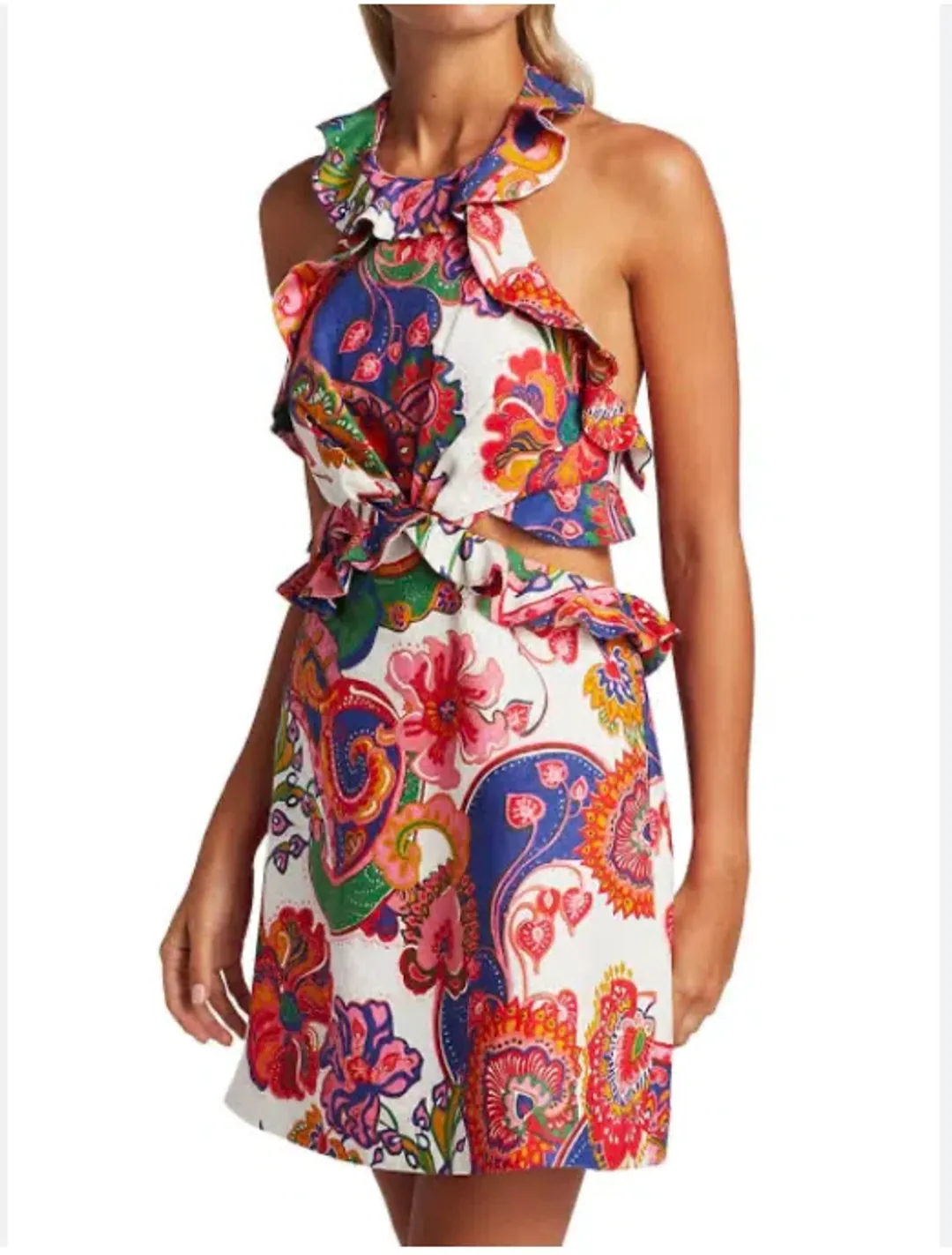 Zimmermann Lovestruck Tie Back Mini Dress Natural Paisley Floral Size 10 for rent on The Volte - main image