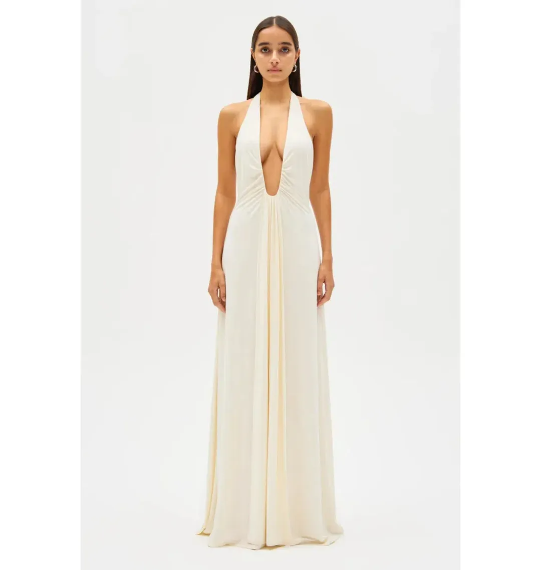 MISHA Jennifer Cupro Maxi Dress in Ivory Size 10/M for rent on The Volte - main image