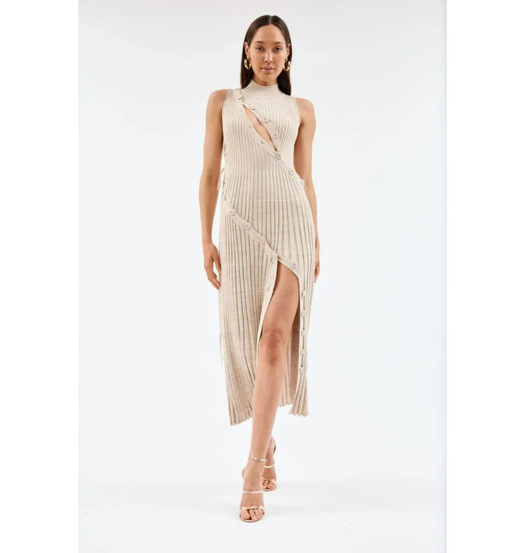 Christopher Esber Deconstruct Marle Spiral Knit Dress Tan Size XS / AU 6 for rent on The Volte - main image