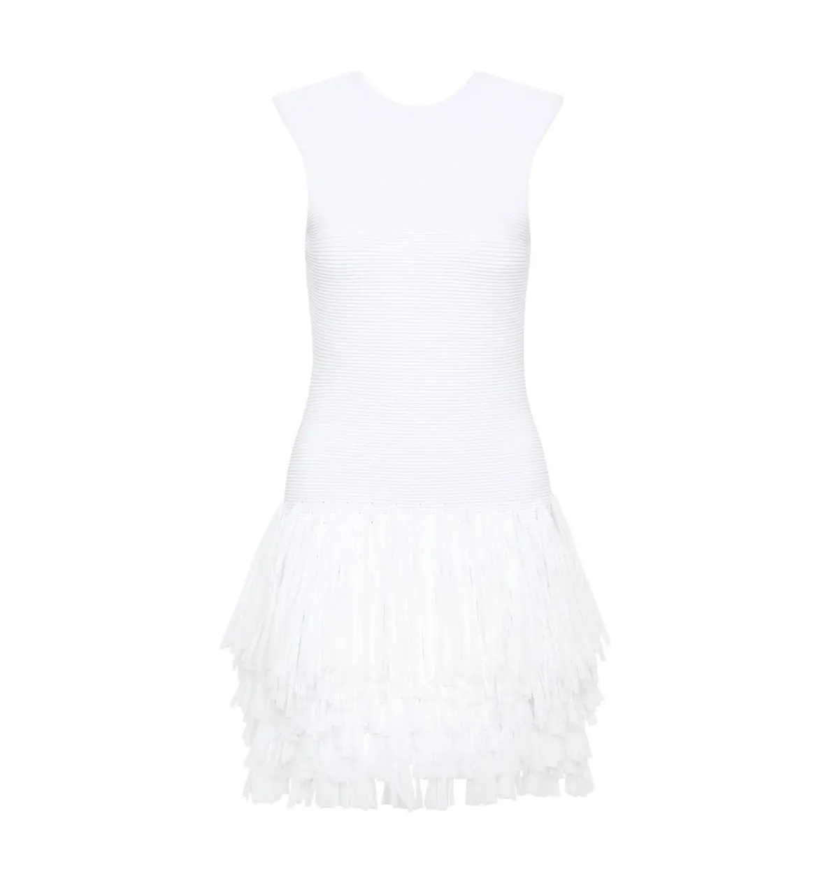 Aje Rushes Fringe Knit Mini Dress White Size AU 14 - Image 4