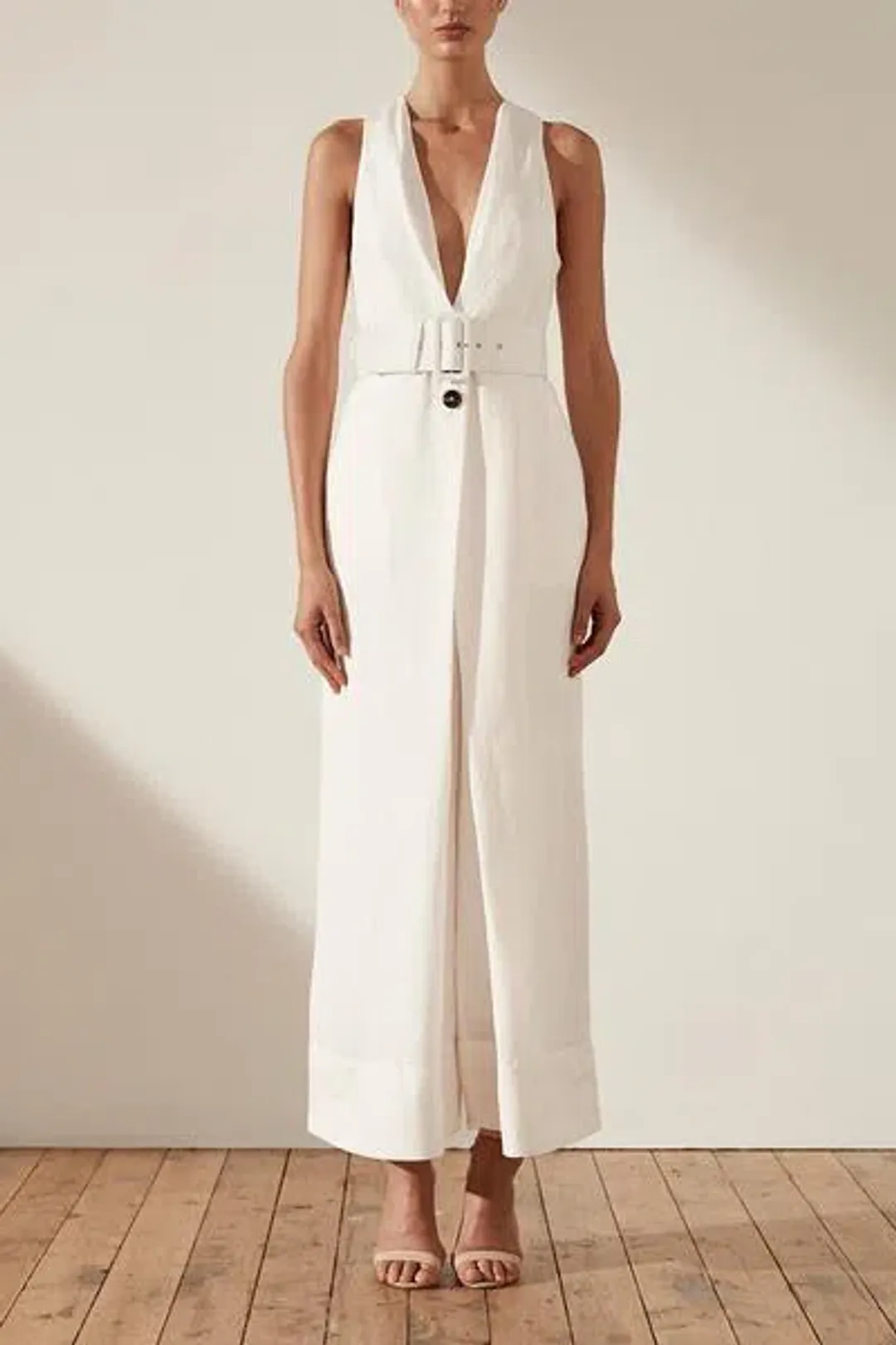 Shona Joy Gaia Sleeveless Belted Wide Leg Jumpsuit White Size 6 for rent on The Volte - main image