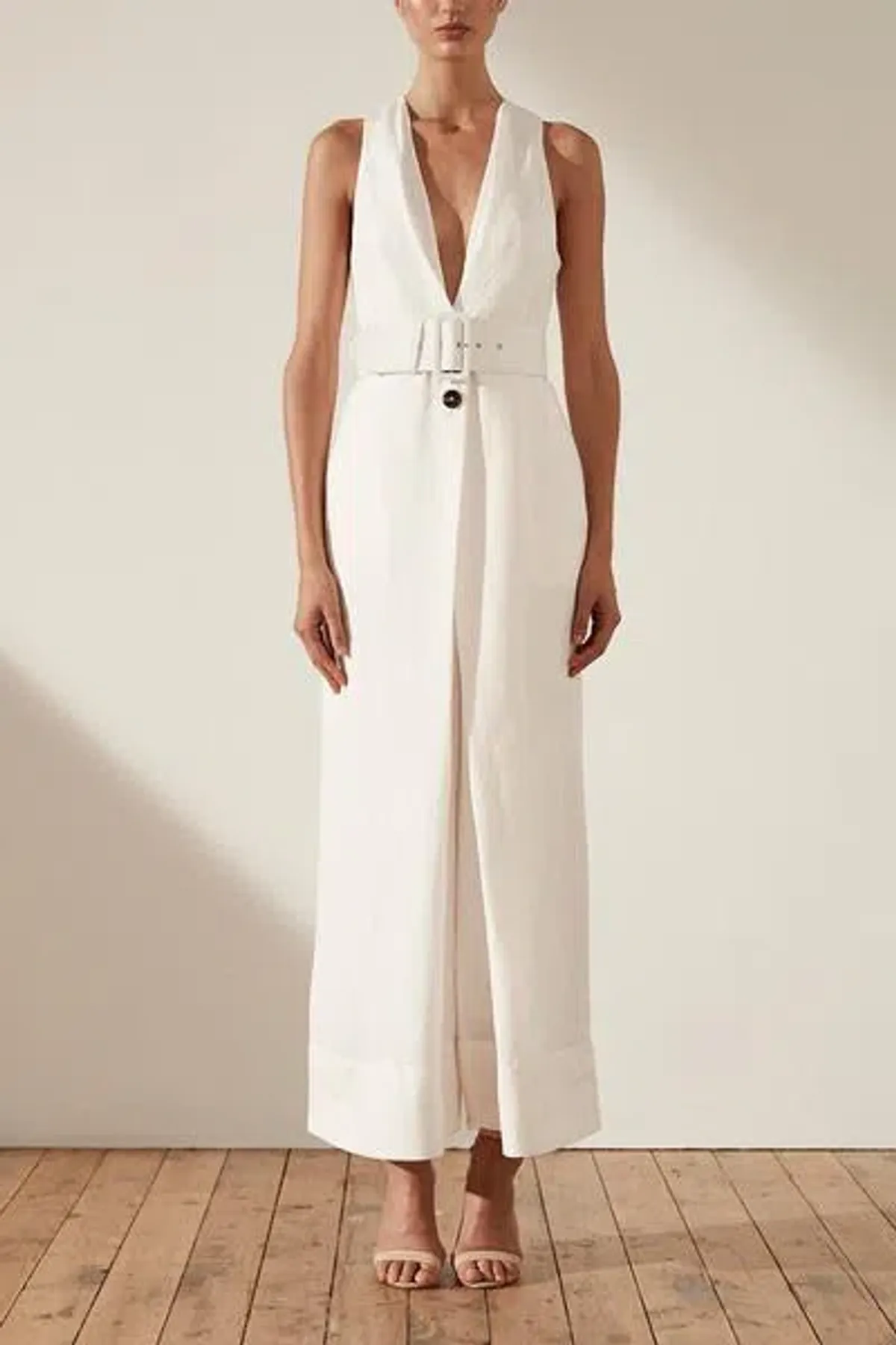 Shona Joy Gaia Sleeveless Belted Wide Leg Jumpsuit White Size 6 - Image 2