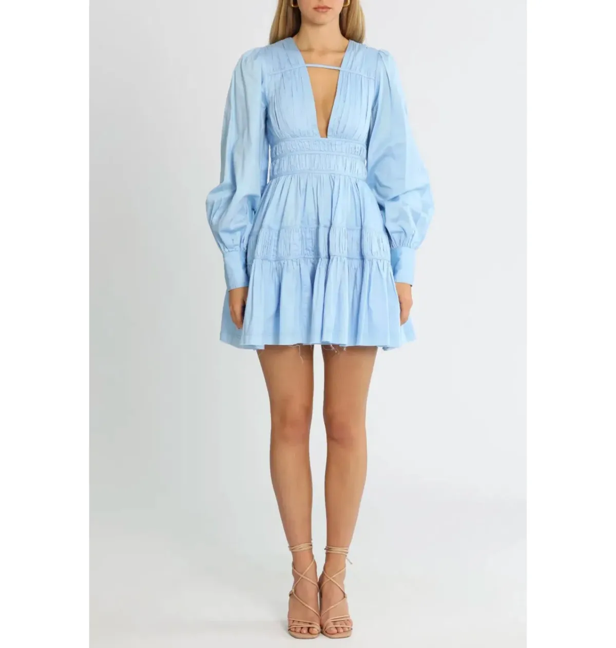 Aje Fallingwater Gathered Mini Dress in Powder Blue Size AU 8 - Image 1