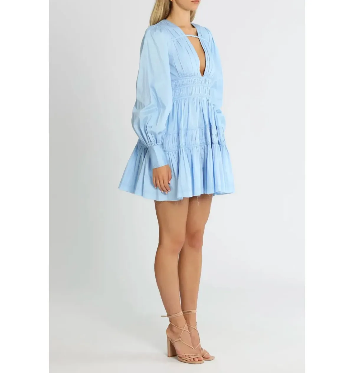 Aje Fallingwater Gathered Mini Dress in Powder Blue Size AU 8 - Image 2