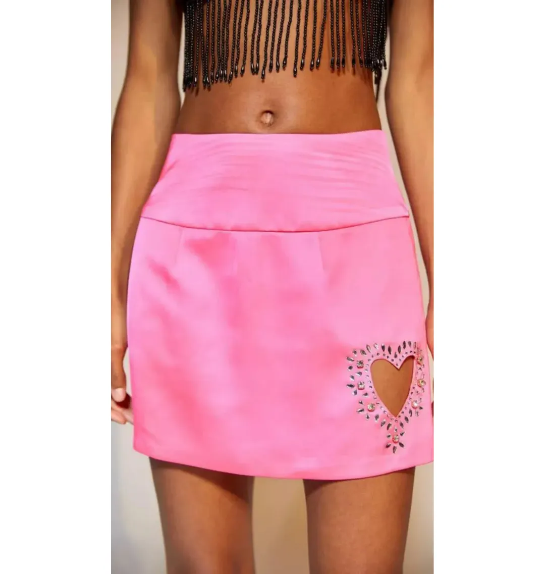 For Love & Lemons Hazel Rhinestone Heart Mini Skirt Pink Size AU 10 for rent on The Volte - main image