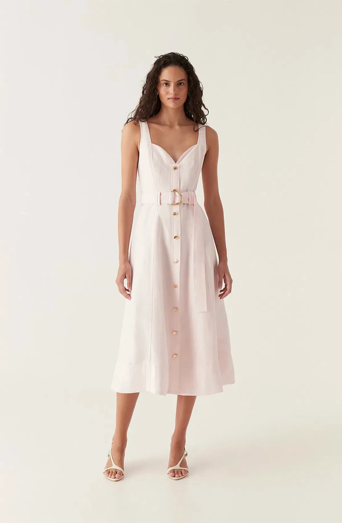 Aje Clay Belted Midi Dress in Pastel Pink Size 6 - Image 1