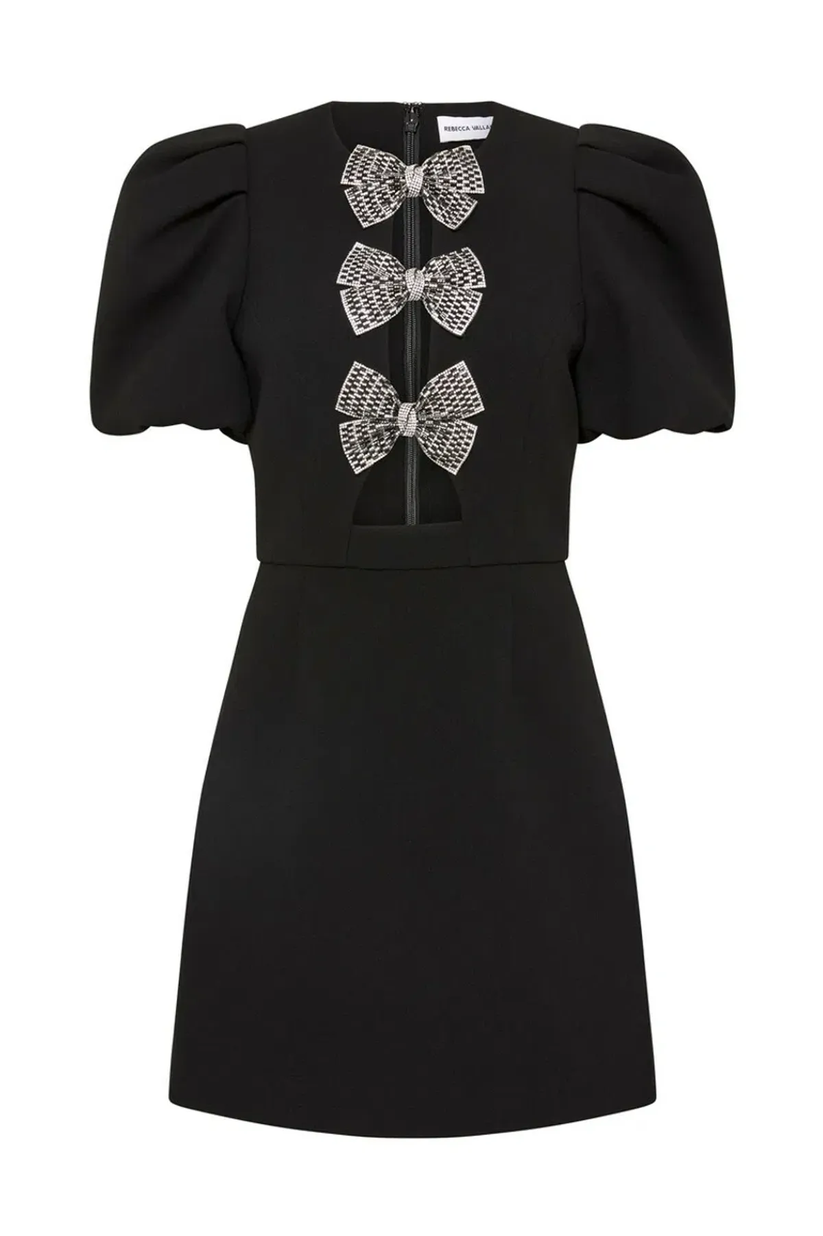 Rebecca Vallance Yvonne Bow Mini Dress in Black Size 12 - Image 4
