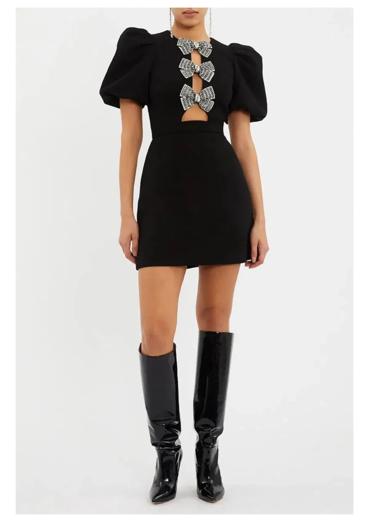 Rebecca Vallance Yvonne Bow Mini Dress in Black Size 12 - Image 1