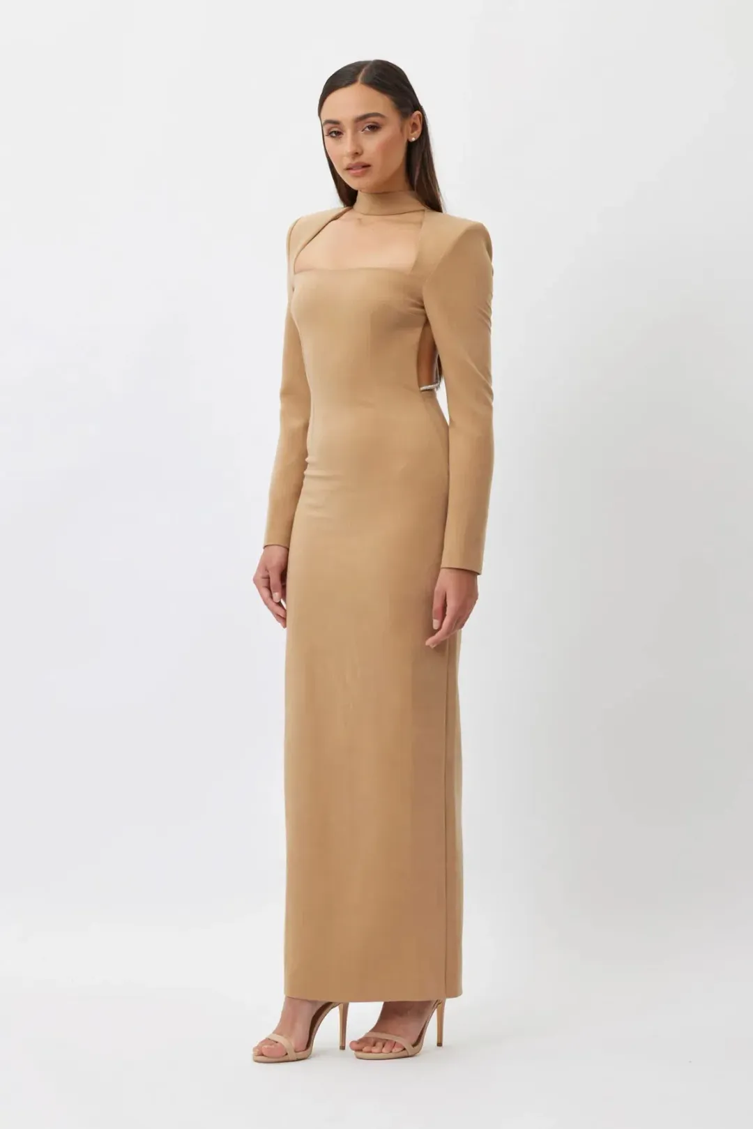 BIANCA & BRIDGETT MACKENZIE BACKLESS DRESS BEIGE for rent on The Volte - main image