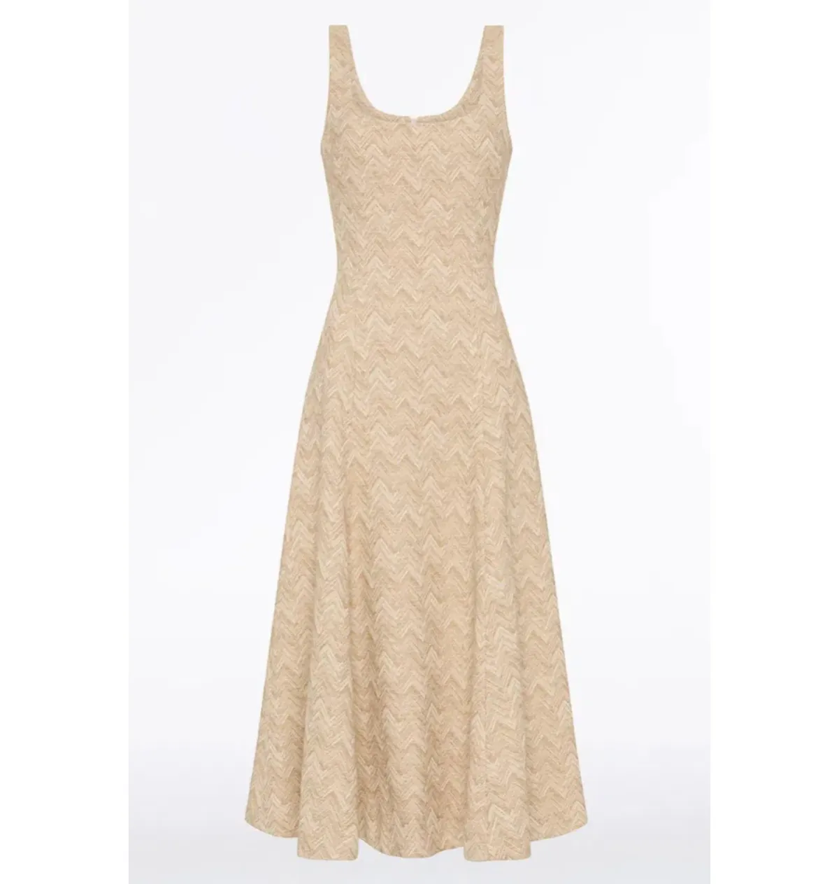 Carla Zampatti Summer Herringbone Fluted Midi Dress Beige Size AU 10 - Image 5