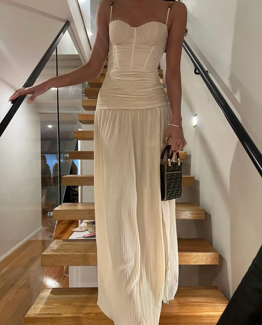 Manning Cartell Double Time Pleat Dress In Nougat // Size 10  for rent on The Volte - main image