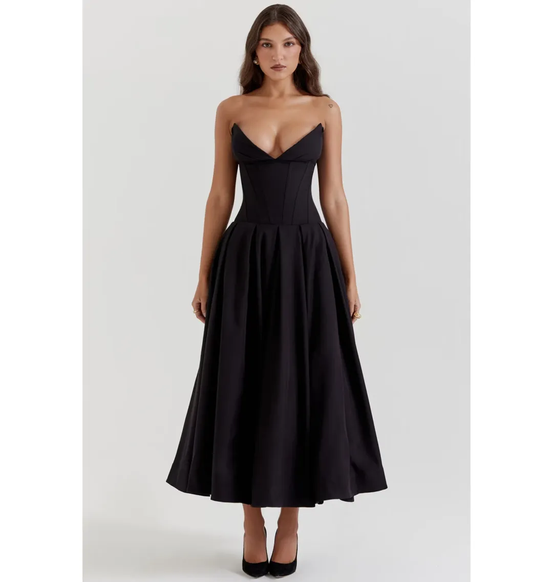 House of CB Lady Strapless Midi Dress Black Size AU 8  for rent on The Volte - main image