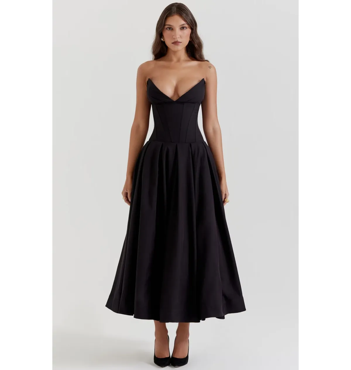 House of CB Lady Strapless Midi Dress Black Size AU 8  - Image 4