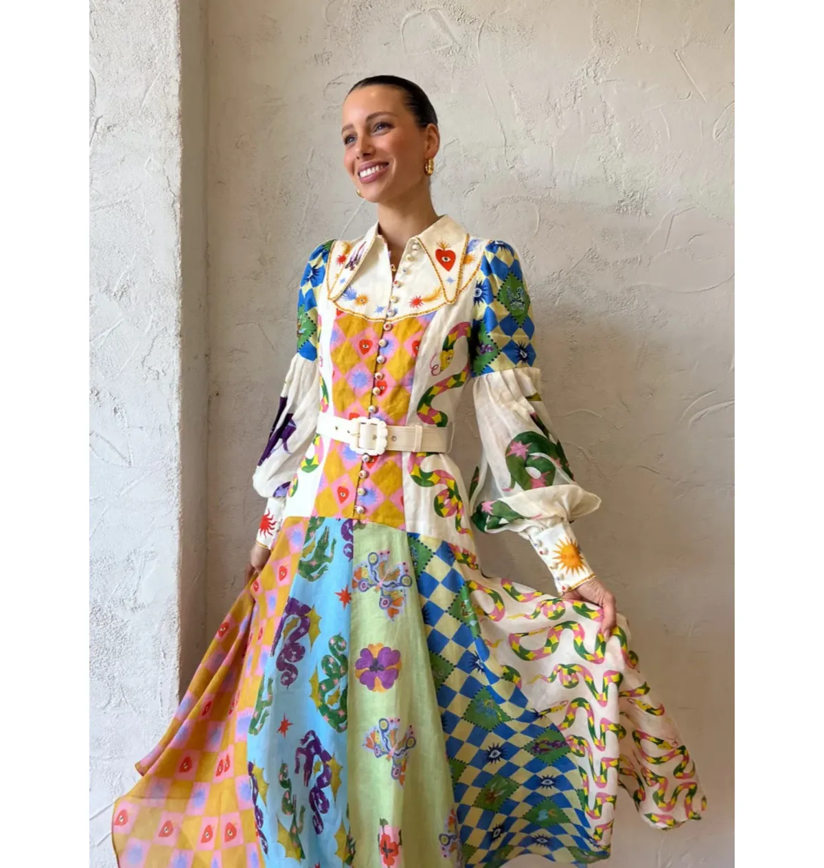 Alemais Lou Balloon Sleeve Shirtdress Multi Size AU 16  - Image 2