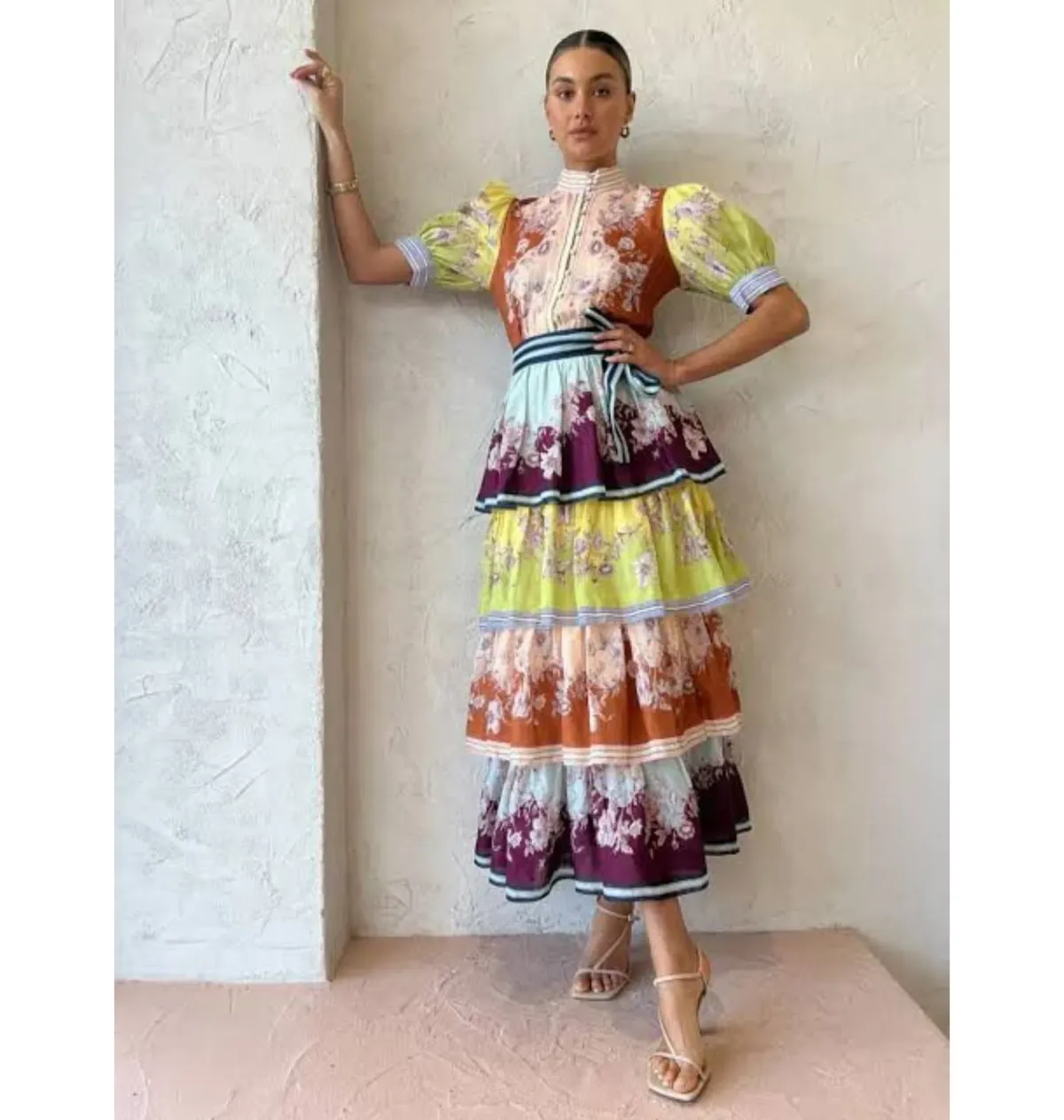 Alemais Marlow Frill Midi Dress Multi Size AU 14 - Image 1