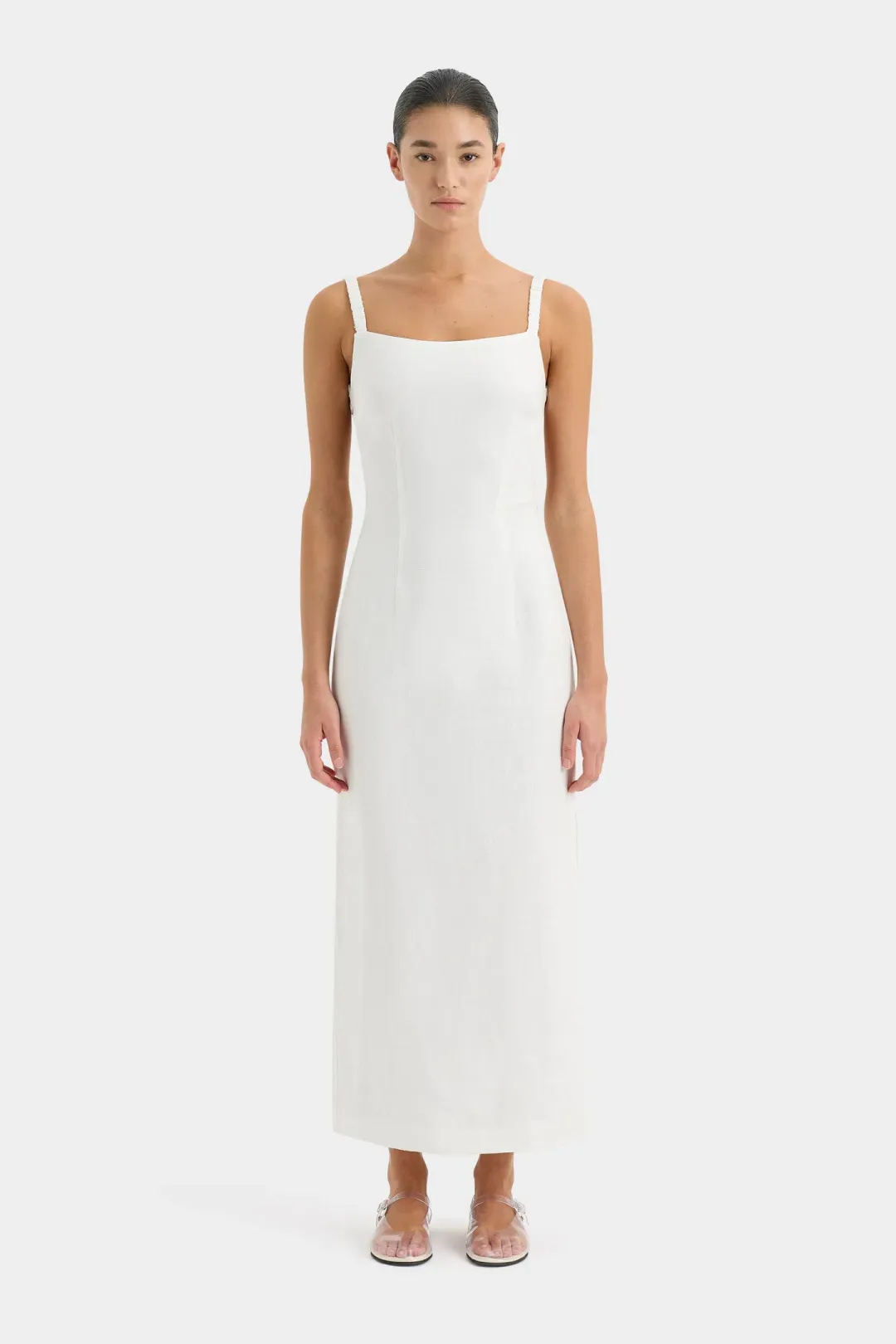 Sir the Label Primrose Ruched Midi Dress Ivory White Size 1 / AU 8 for rent on The Volte - main image