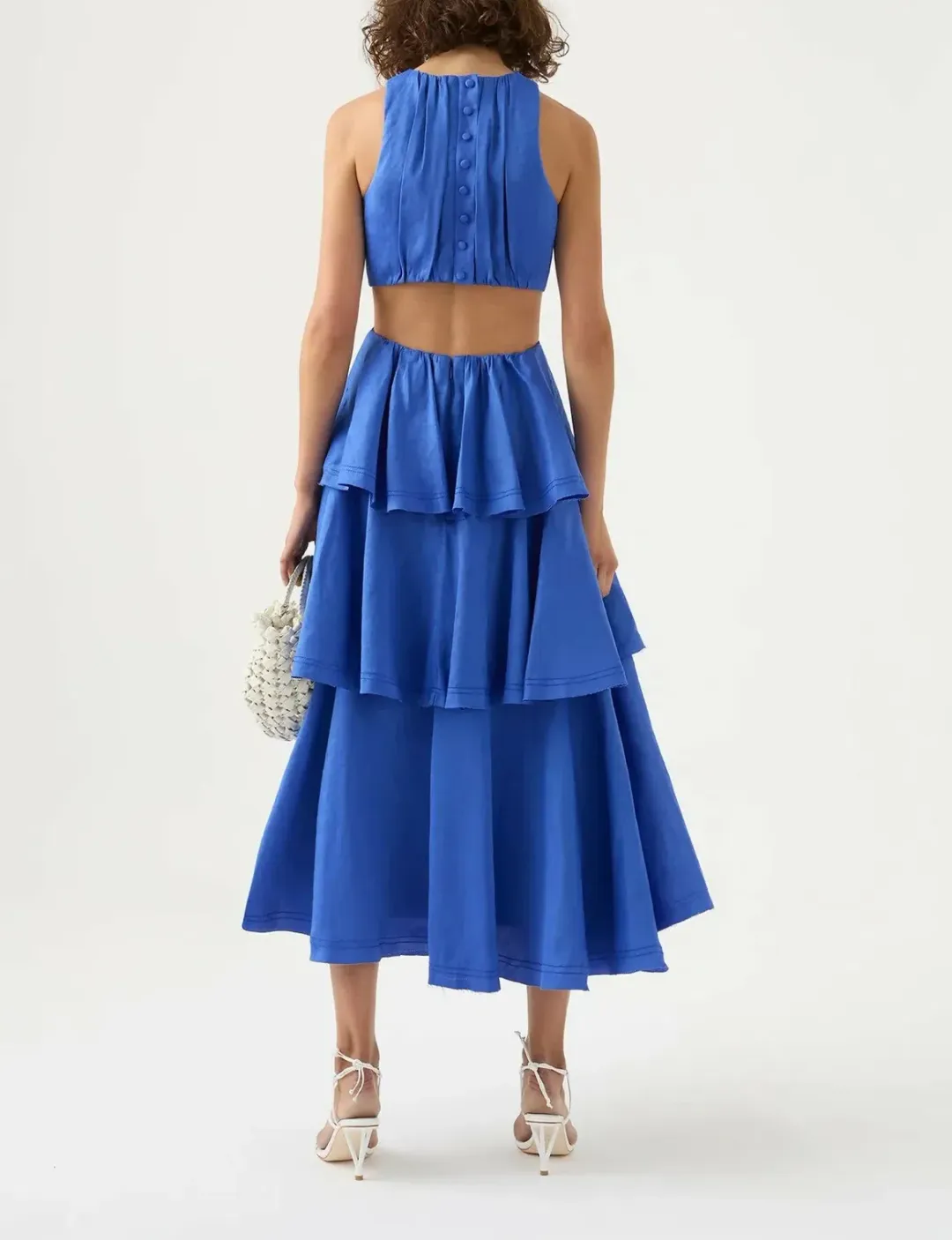 Aje Wave Cut Out Ring Midi Dress Marine Blue Size 8 for rent on The Volte - main image