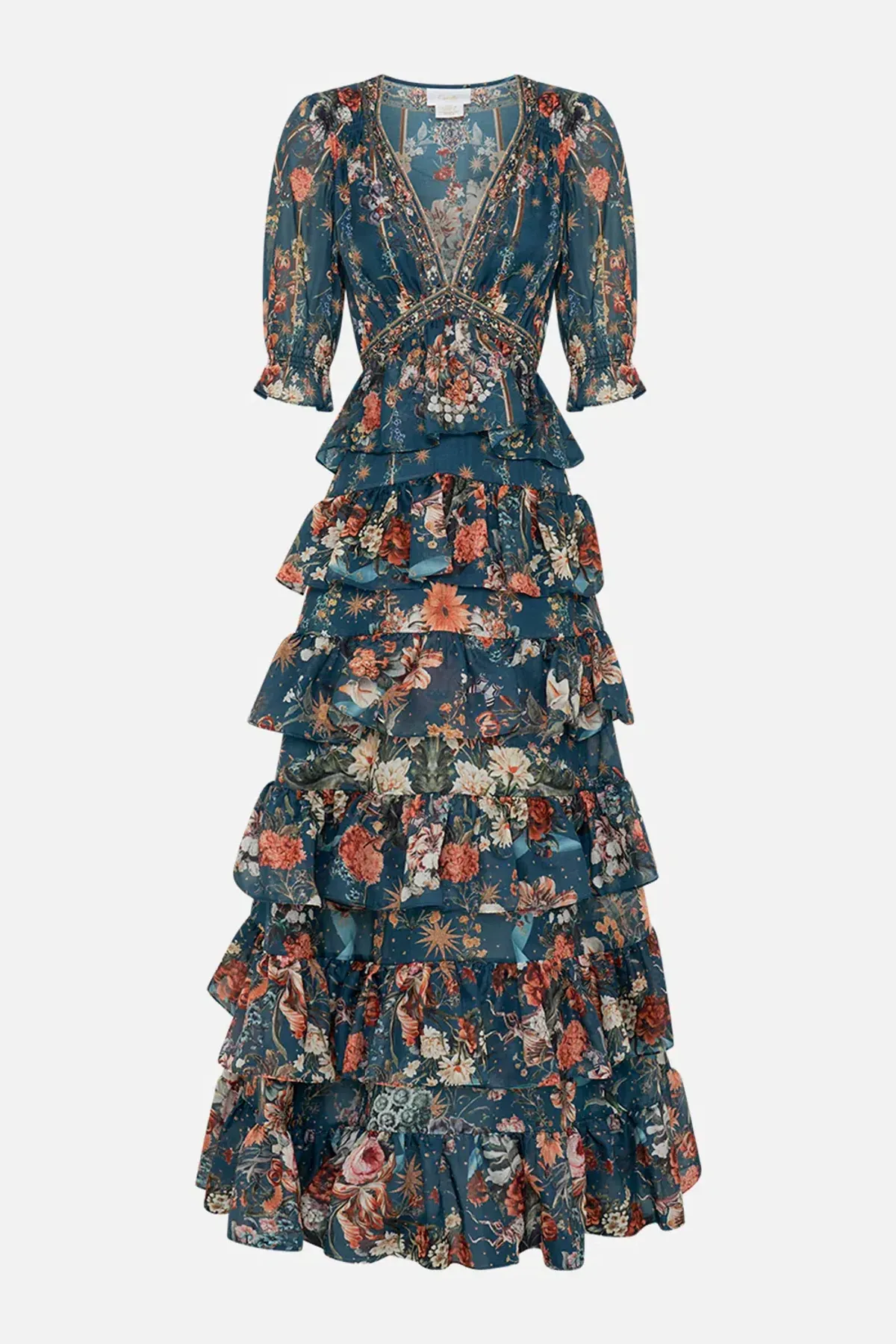 Camilla She Who Wears the Crown Puff Sleeve Tiered Long Dress Floral Size S (AU 10) - Image 8