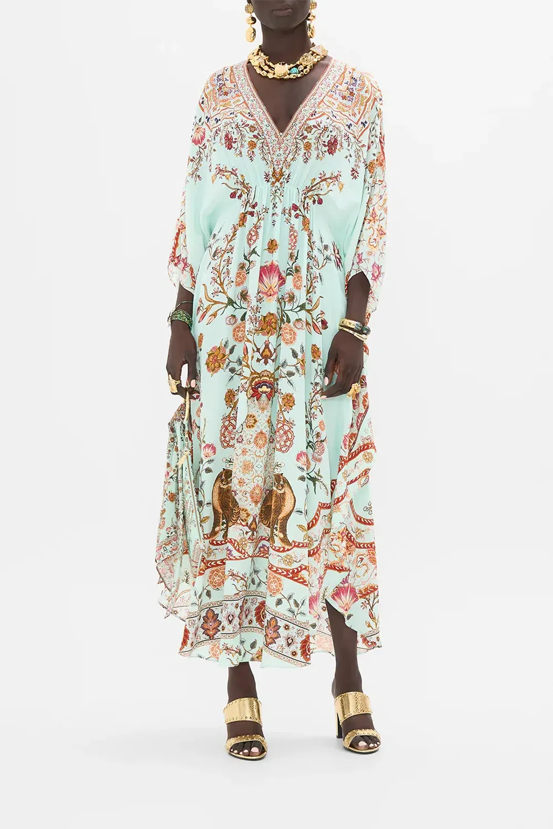 Camilla Weaving Worlds Gathered Waist Kaftan Floral One Size for rent on The Volte - main image