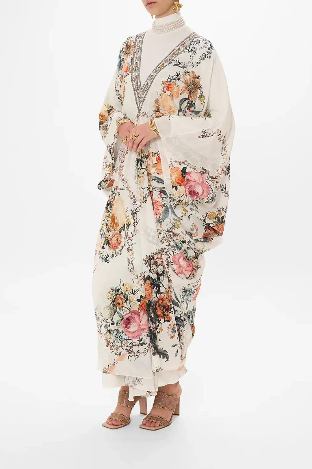 Camilla De Haar Memoirs T-Shape Long Kaftan Floral One Size for rent on The Volte - main image