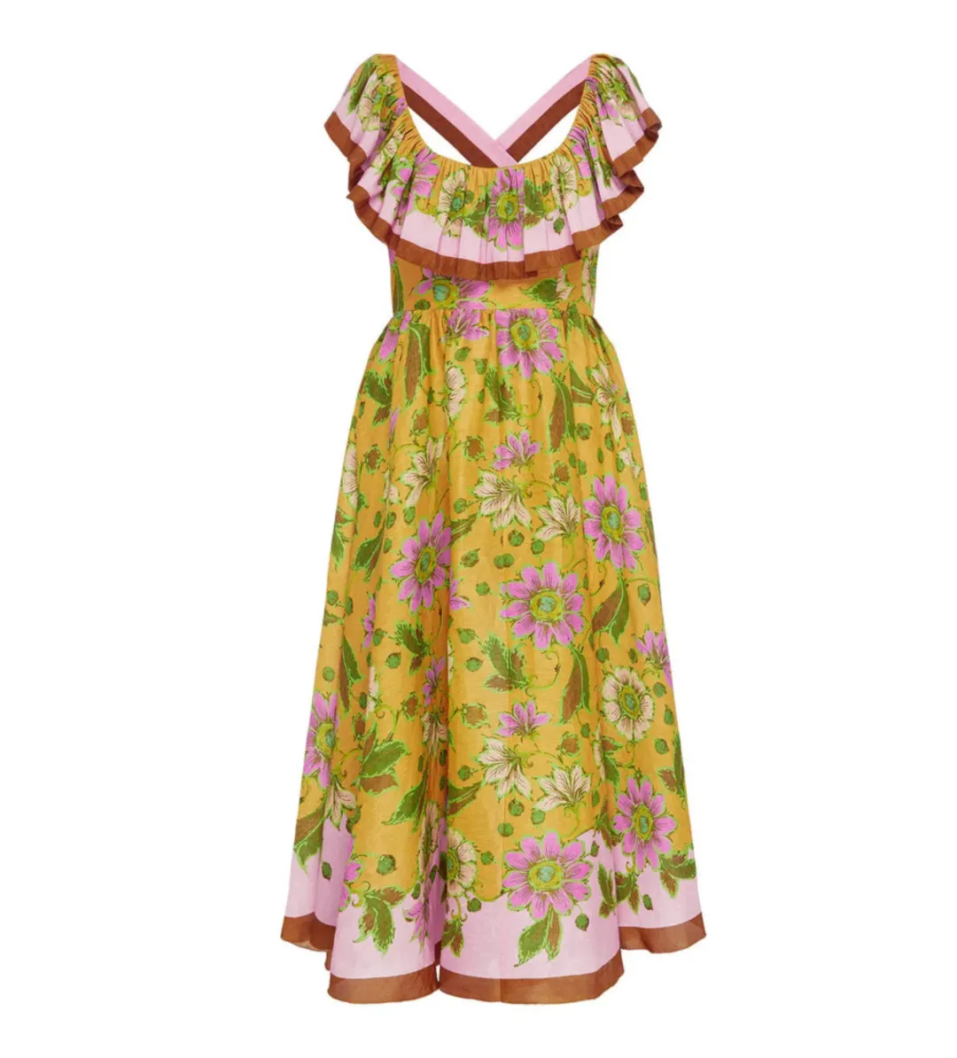 Alemais Winnie Ruffle Neck Midi Dress Floral Size 12 for rent on The Volte - main image