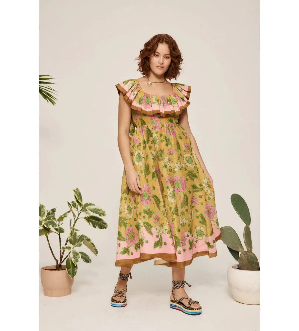 Alemais Winnie Ruffle Neck Midi Dress Floral Size 12 - Image 1