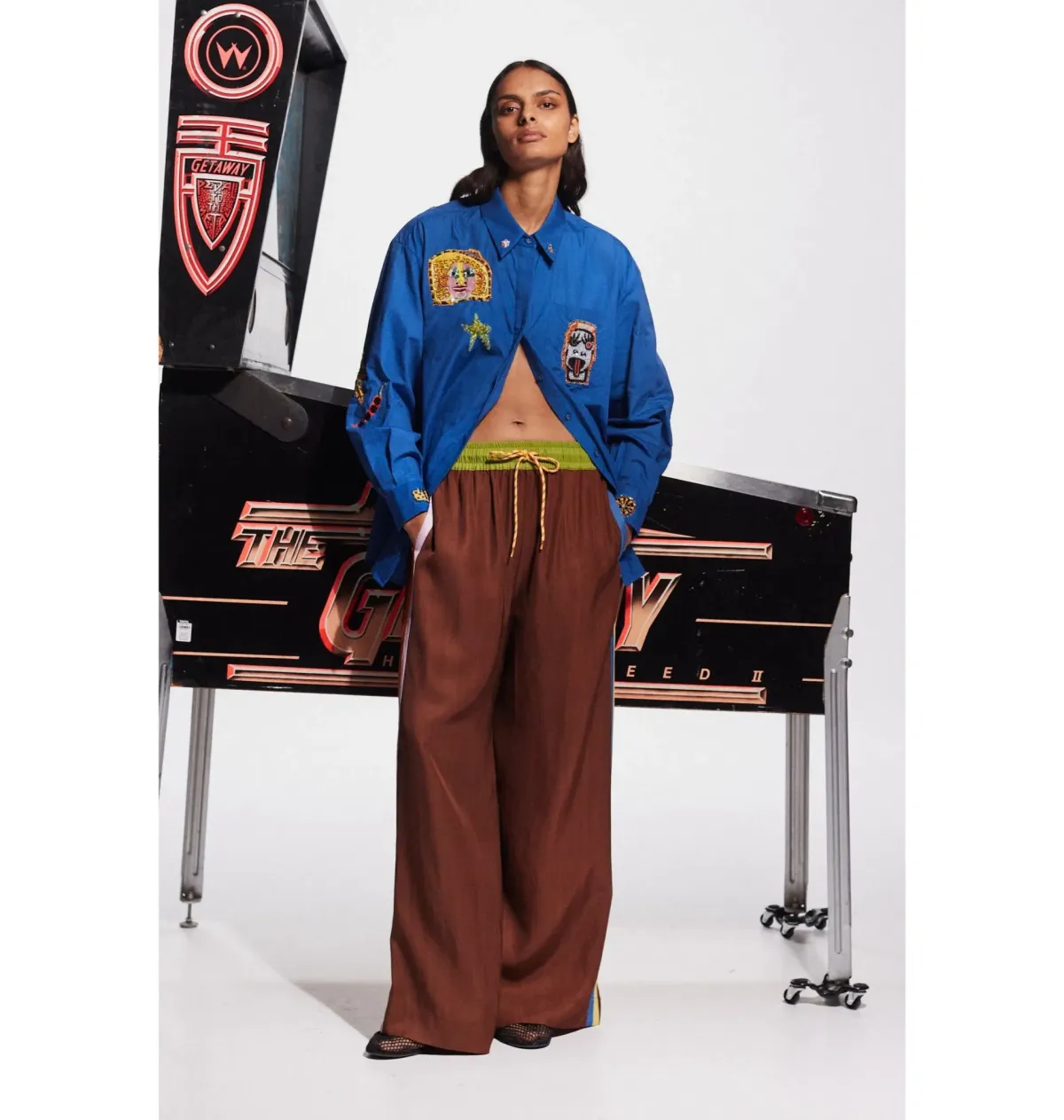 Alemais Players Embroidered Shirt Blue and Pants Ivory Set Size AU 16 - Image 1