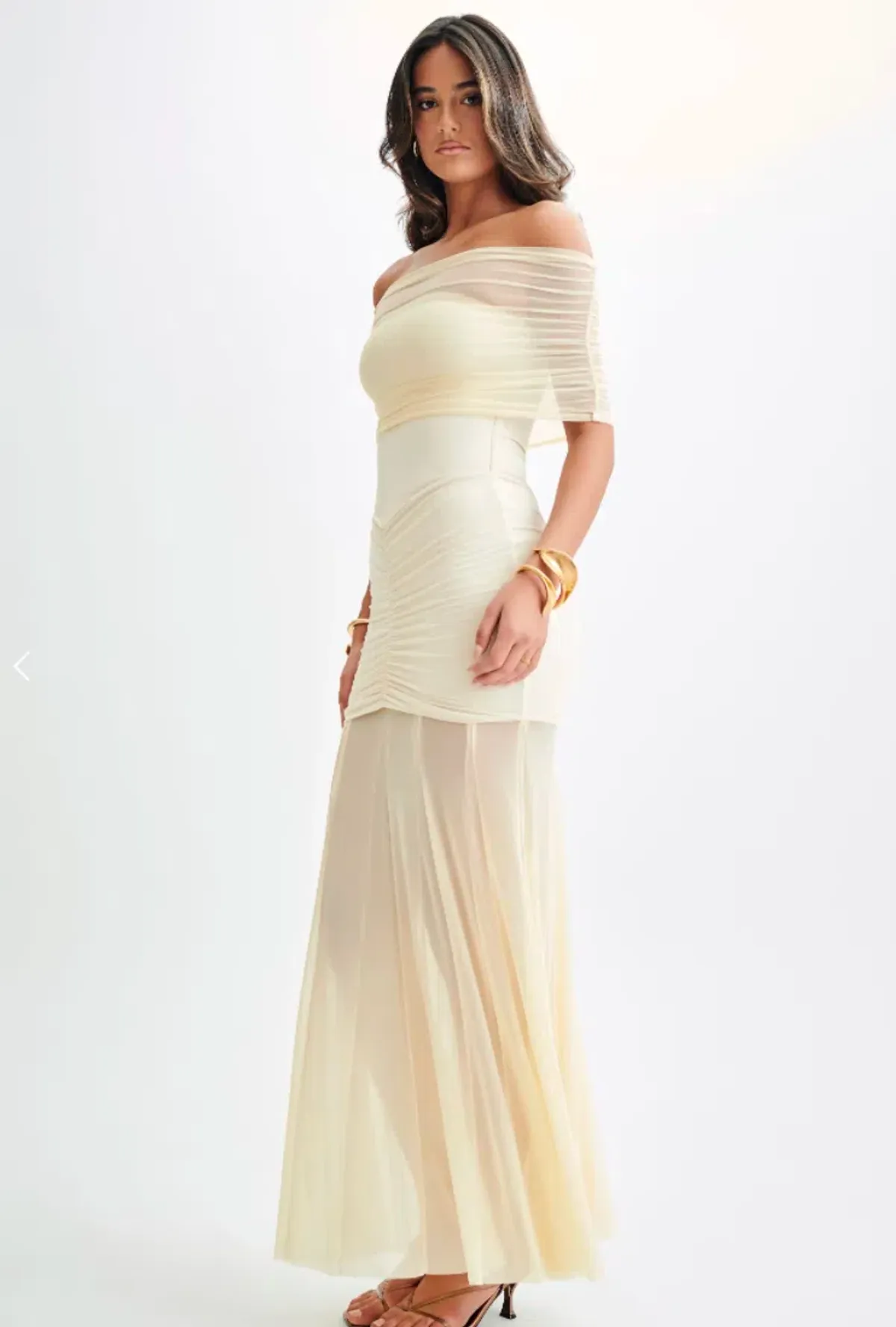 Meshki Caspian Slinky And Mesh Off Shoulder Maxi Dress Ivory Size M / AU 10 - Image 2